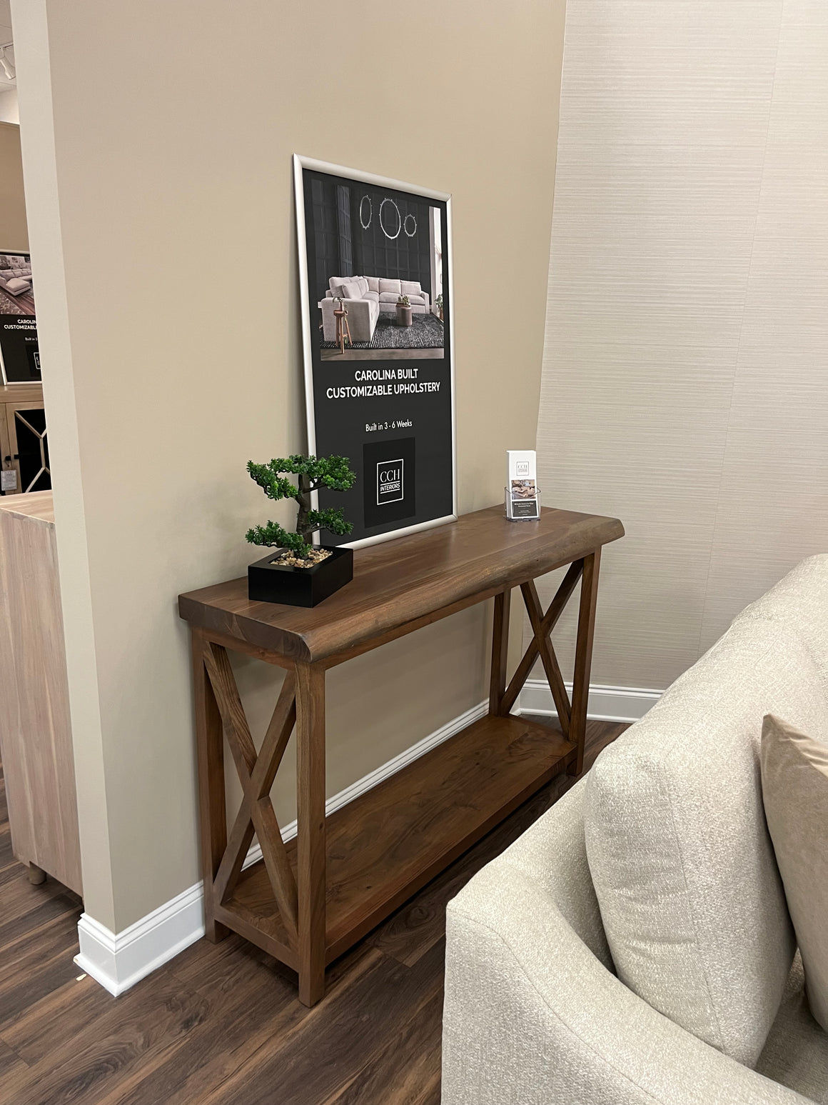 Malcolm Acacia 56" Live Edge Console Table - Natural + Smoke