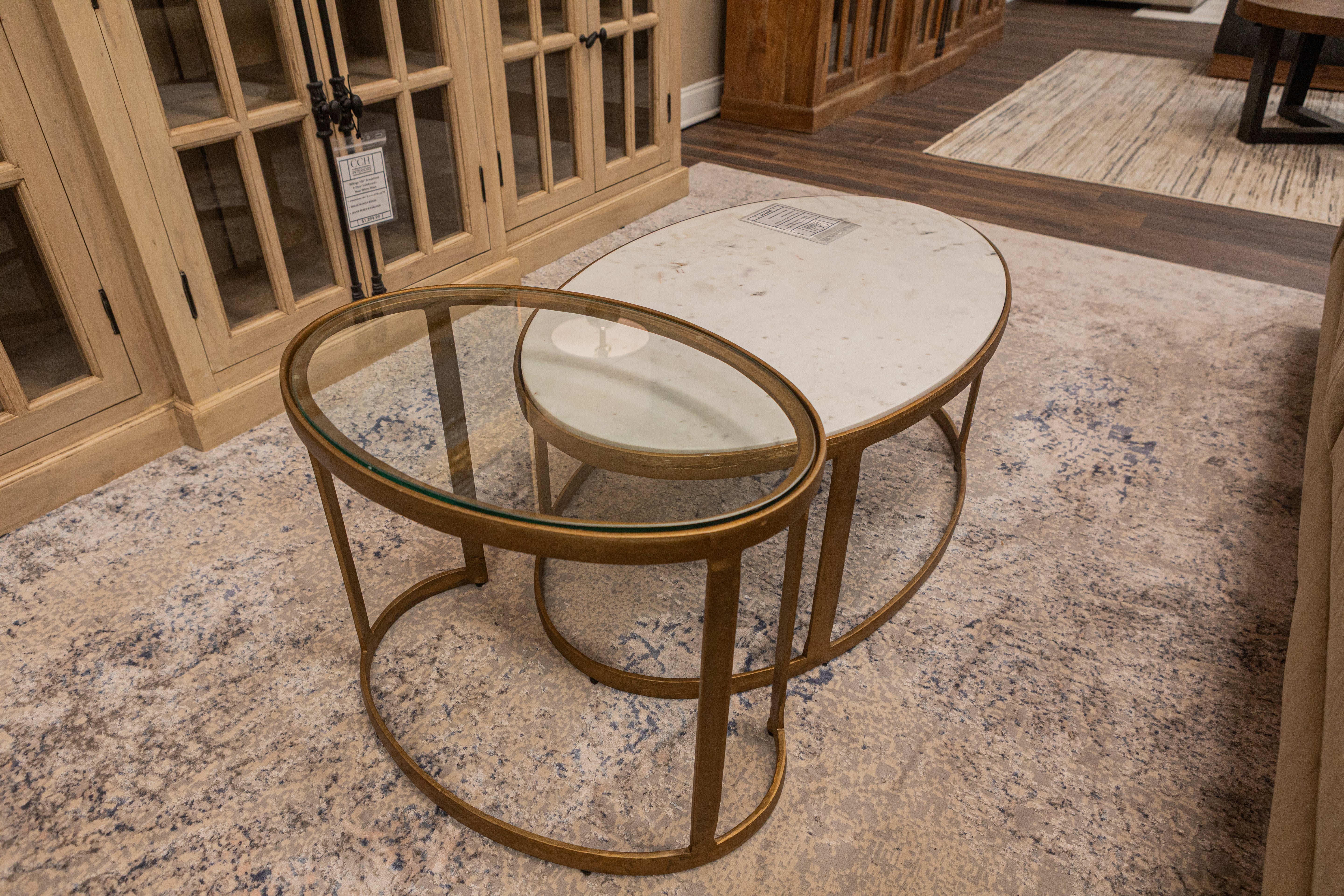 Crowder 38" Nesting Coffee Tables - Brass + Marble