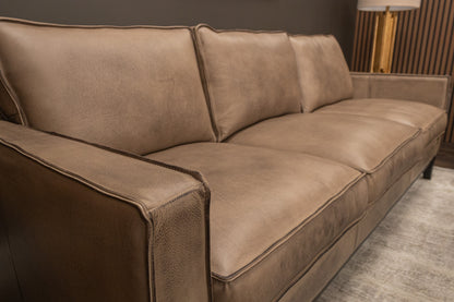 Willis 90" Top Grain Leather 3 Cushion Sofa - Diva Taupe