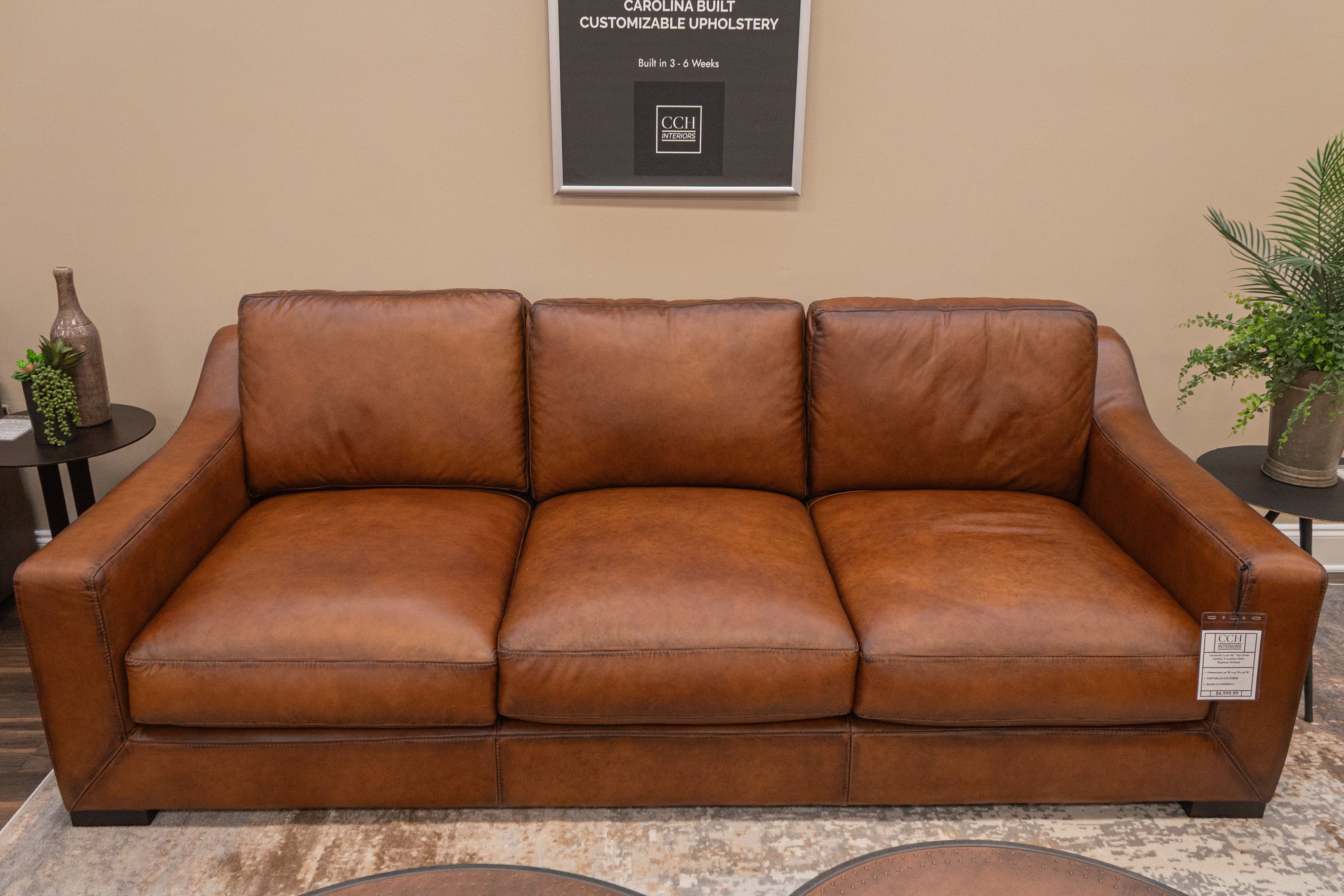 Leonardo Luxe 96" Top Grain Leather 2 Cushion Sofa - Daytona Antique