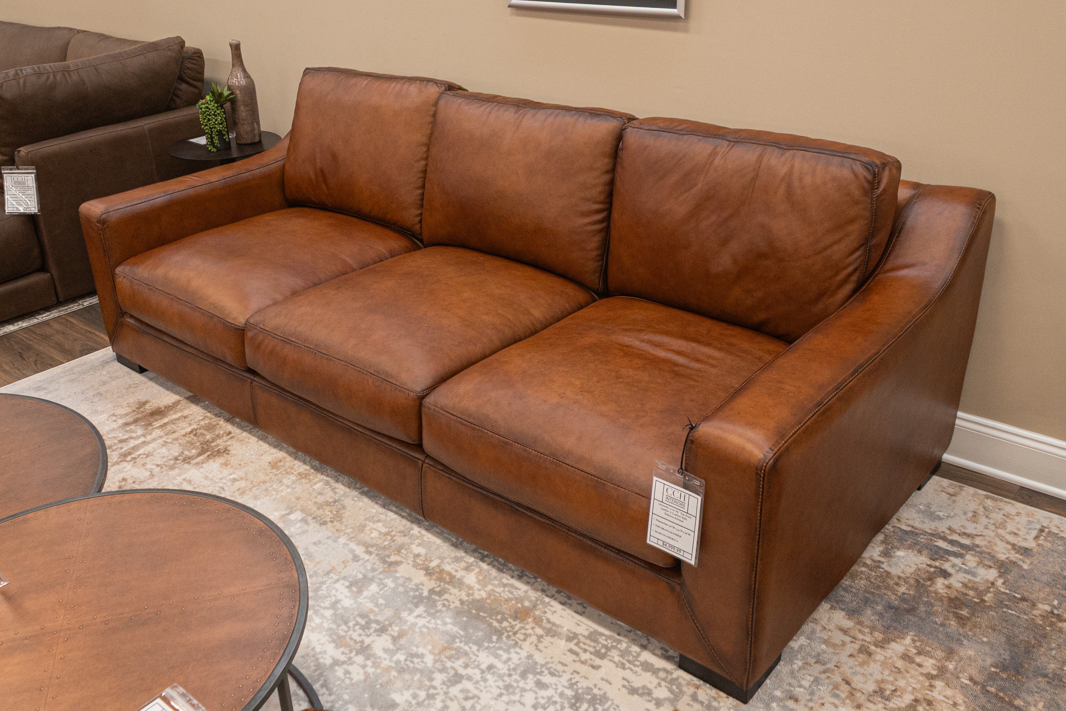 Leonardo Luxe 96" Top Grain Leather 2 Cushion Sofa - Daytona Antique