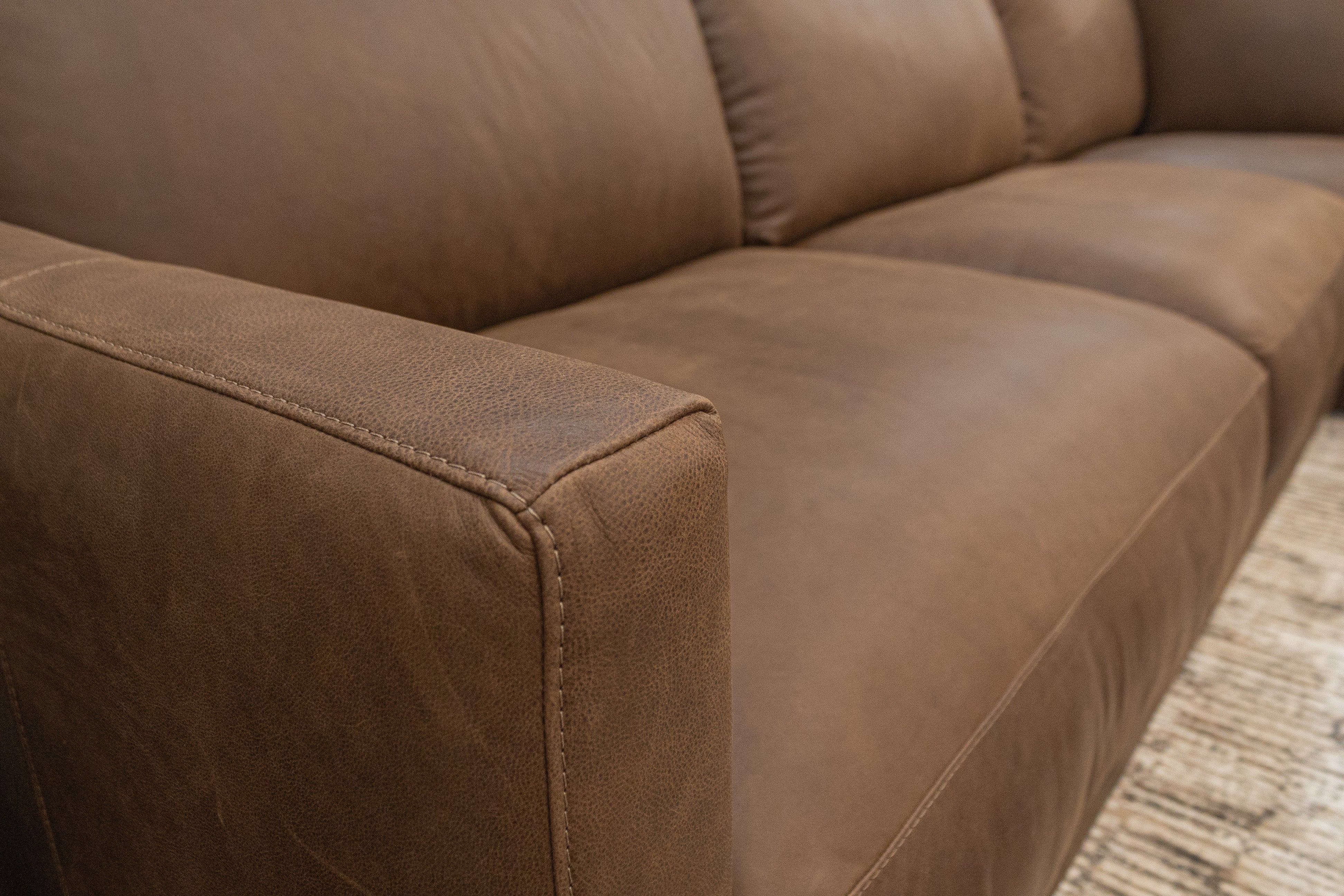 Raphael 124" Top Grain Leather Sofa w/Right Arm Facing Chaise - Napa Fudge