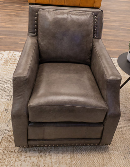 Topeka 29" Slope Arm Top Grain Leather Swivel Club Chair -  Skipping Stone + Nickel
