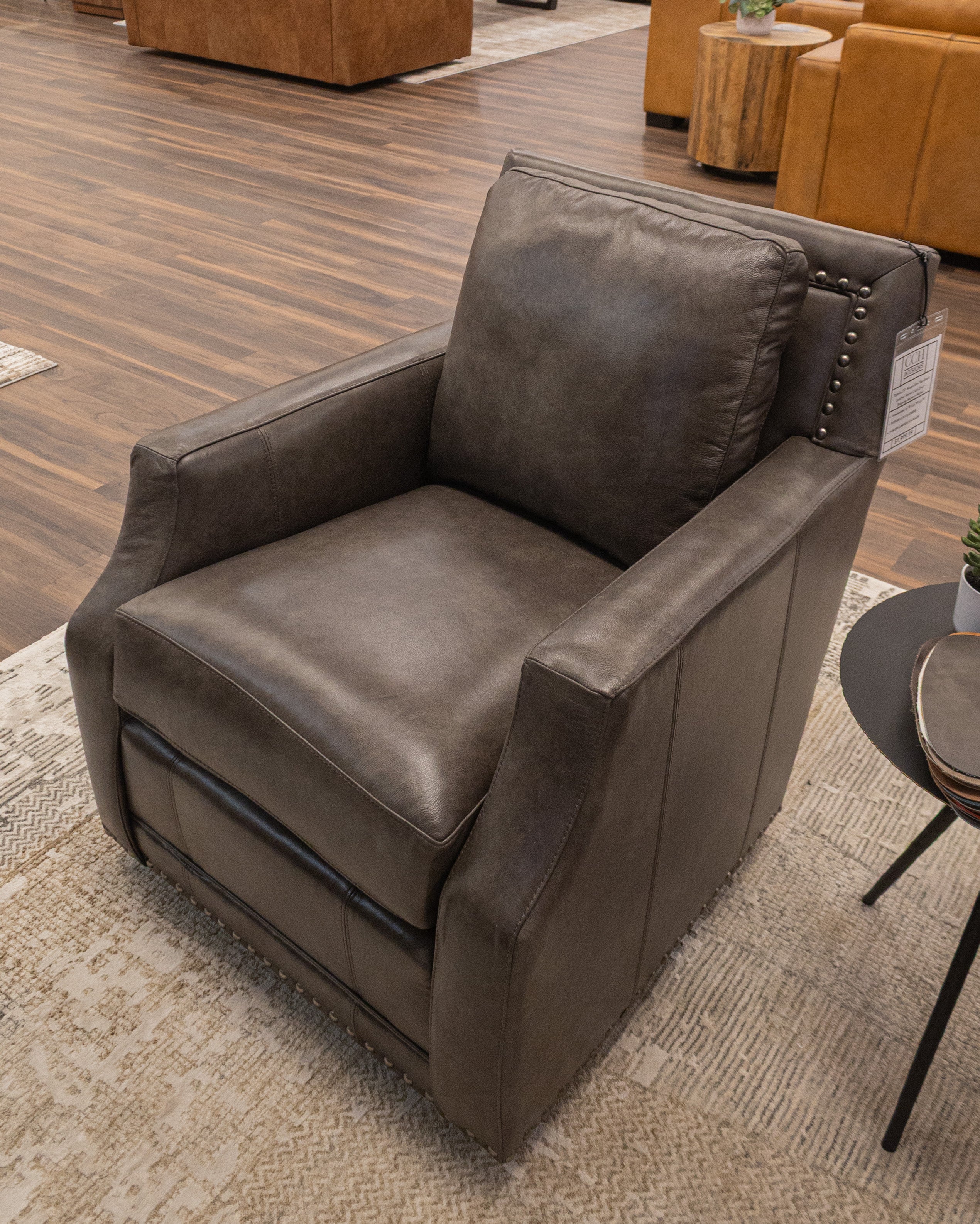 Topeka 29" Slope Arm Top Grain Leather Swivel Club Chair -  Skipping Stone + Nickel