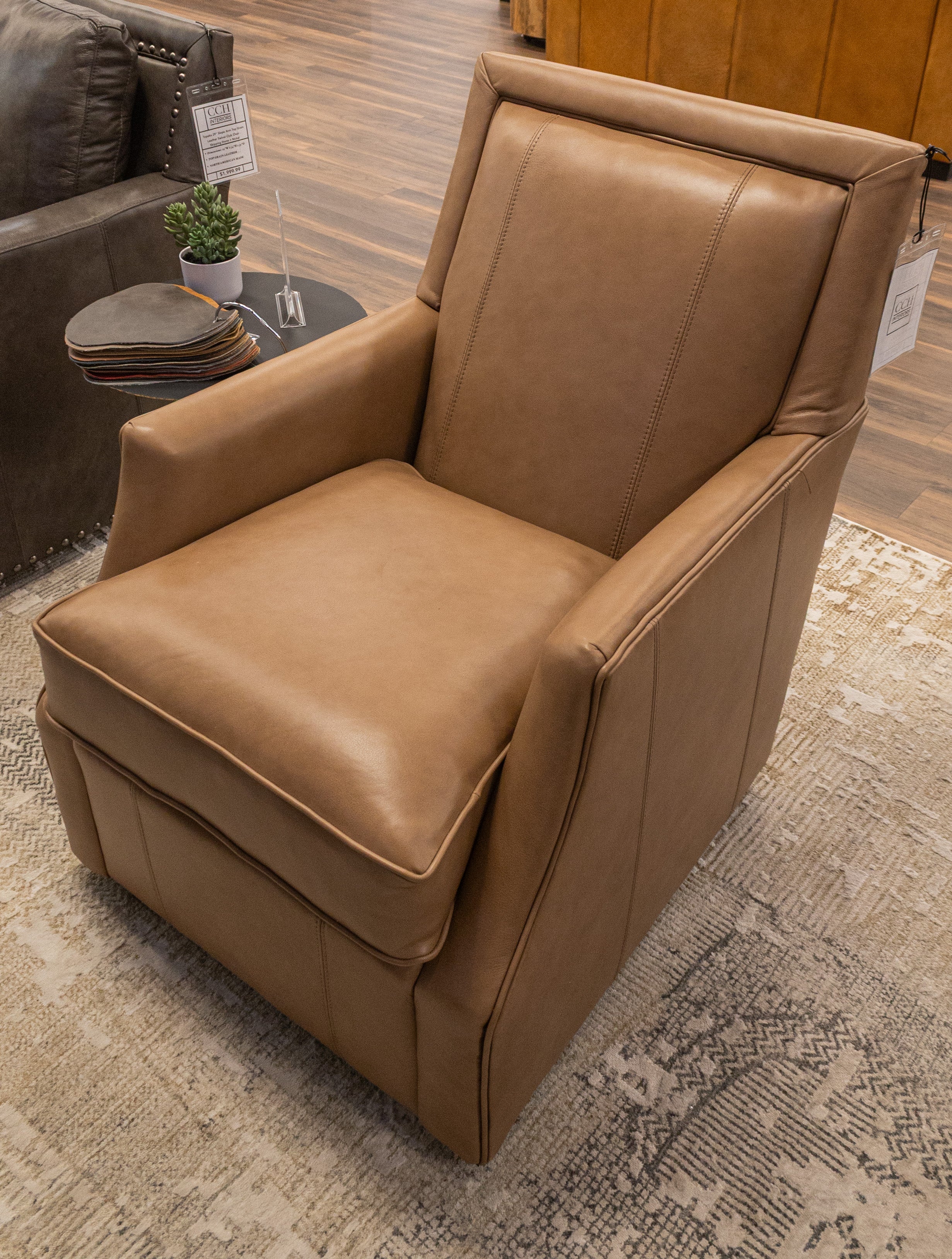 Davenport 30" Slope Arm Top Grain Leather Swivel Club Chair -  Ranchero Malt