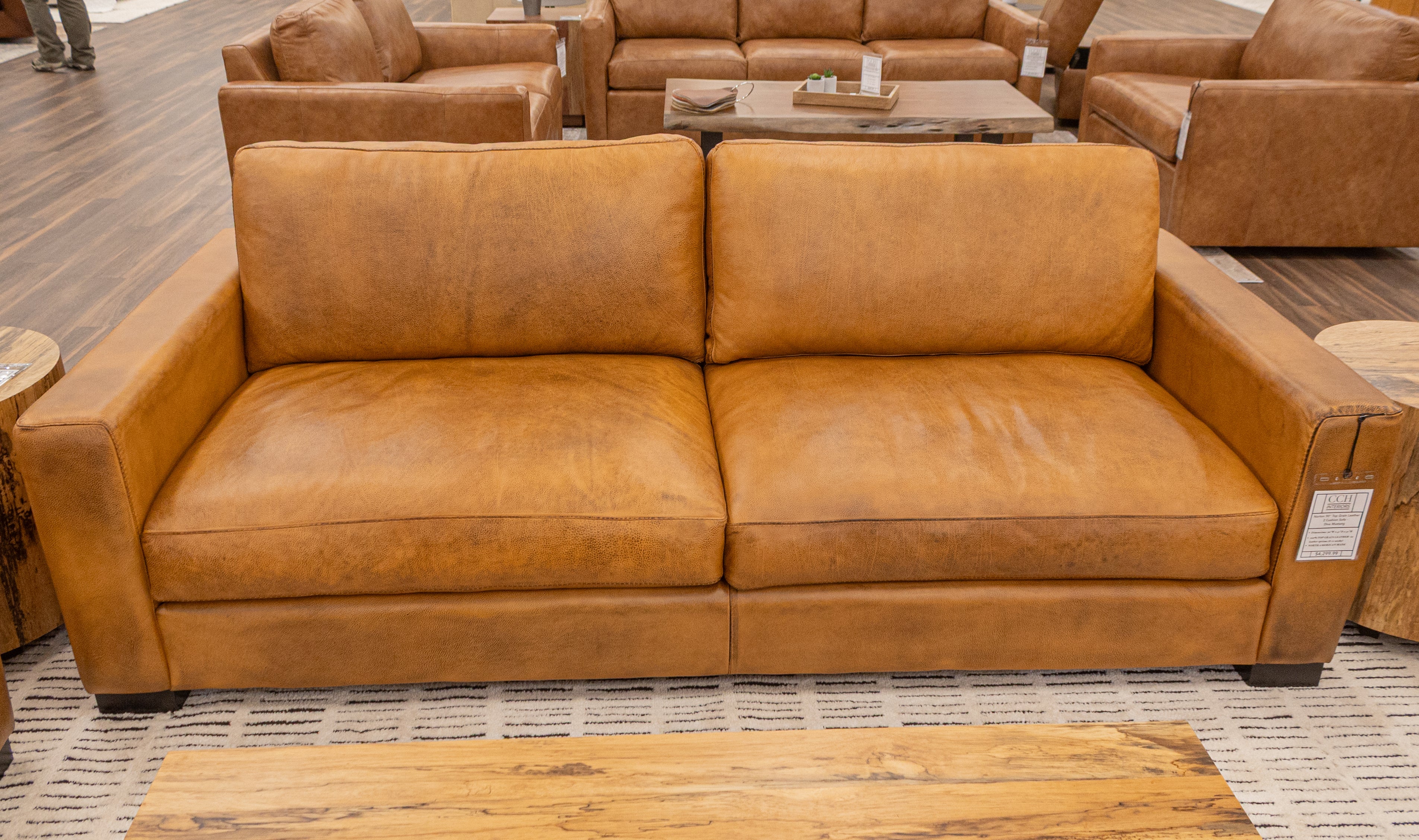 Norton 90" Top Grain Leather 2 Cushion Sofa - Diva Mustang