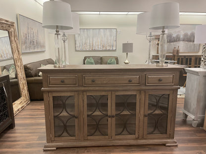 Branson 74" Glass Front Sideboard - Brown Wash