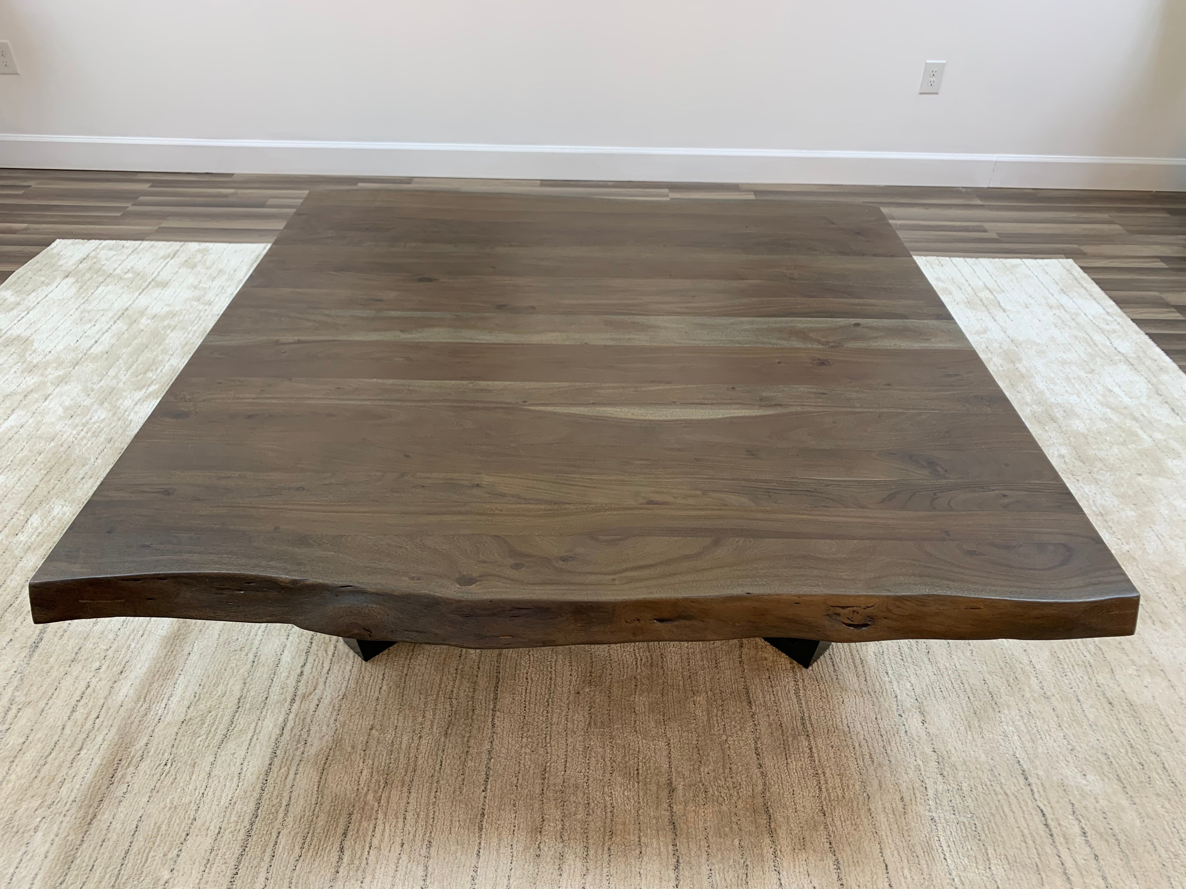 Malcolm Acacia 60" Square Live Edge Coffee Table - Natural + Smoke