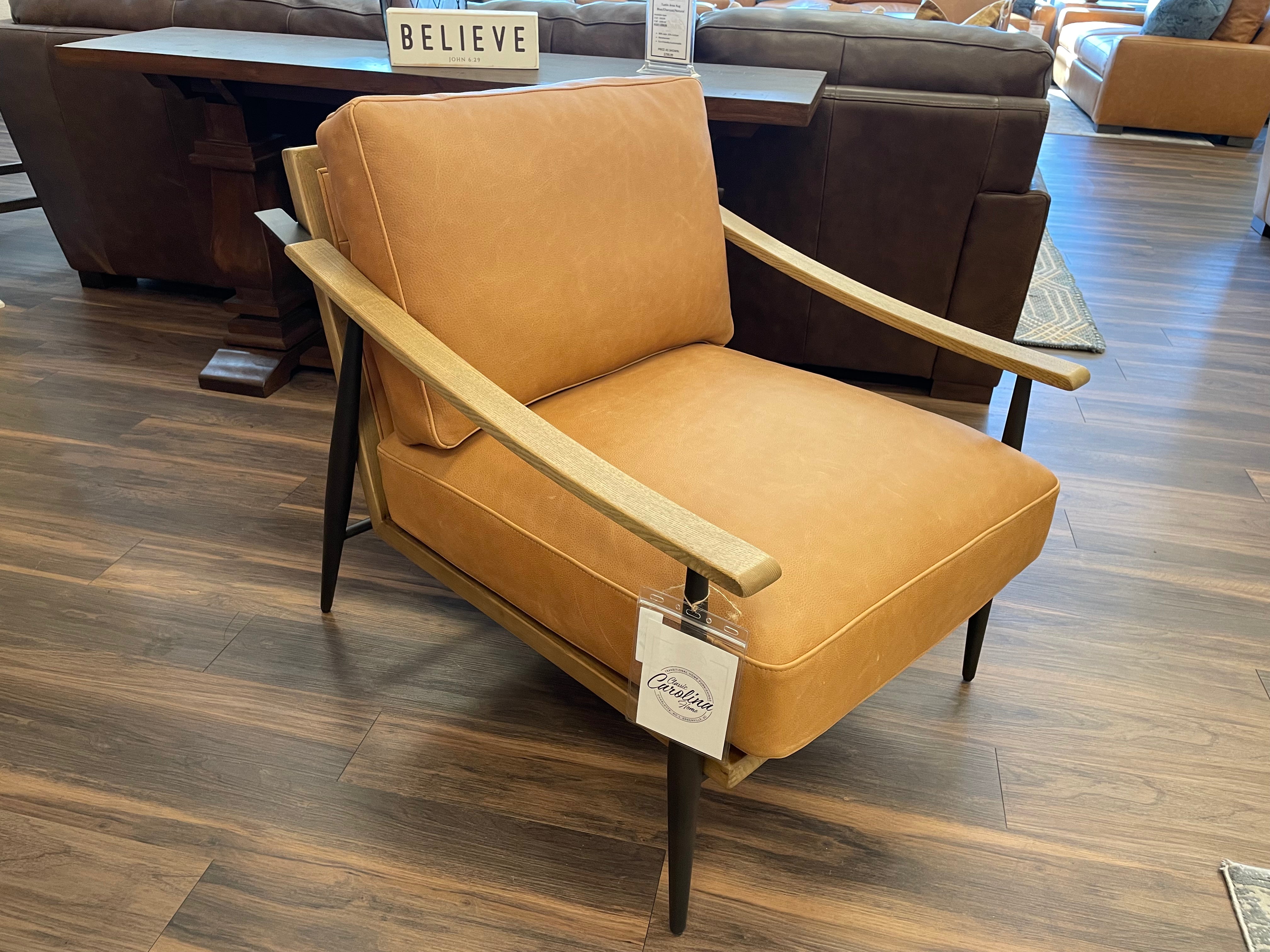 Clark 29" Top Grain Leather Occasional Chair - Cognac