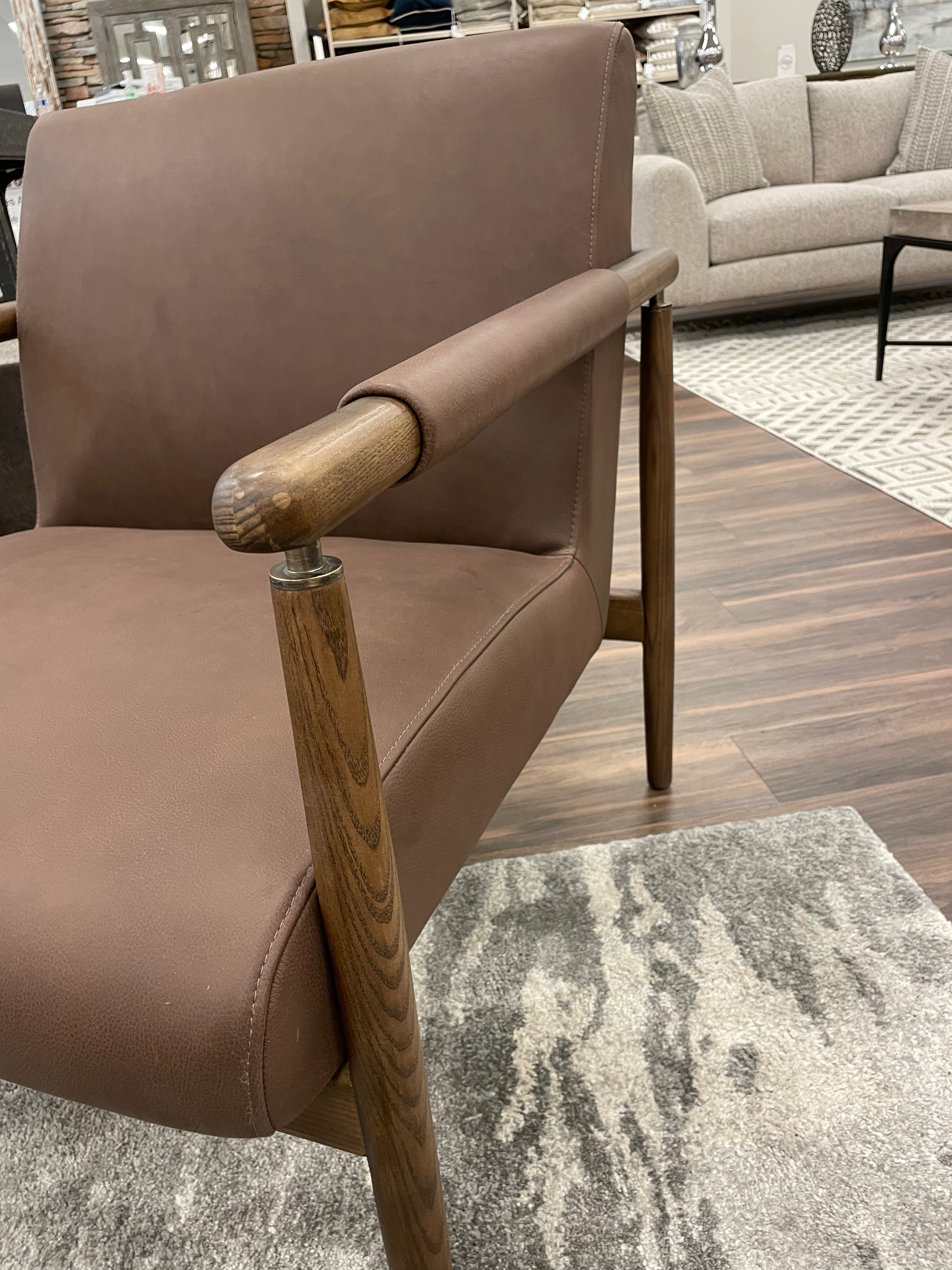 Micha 30" Top Grain Leather Occasional Chair - Brickhouse Brown + Ash