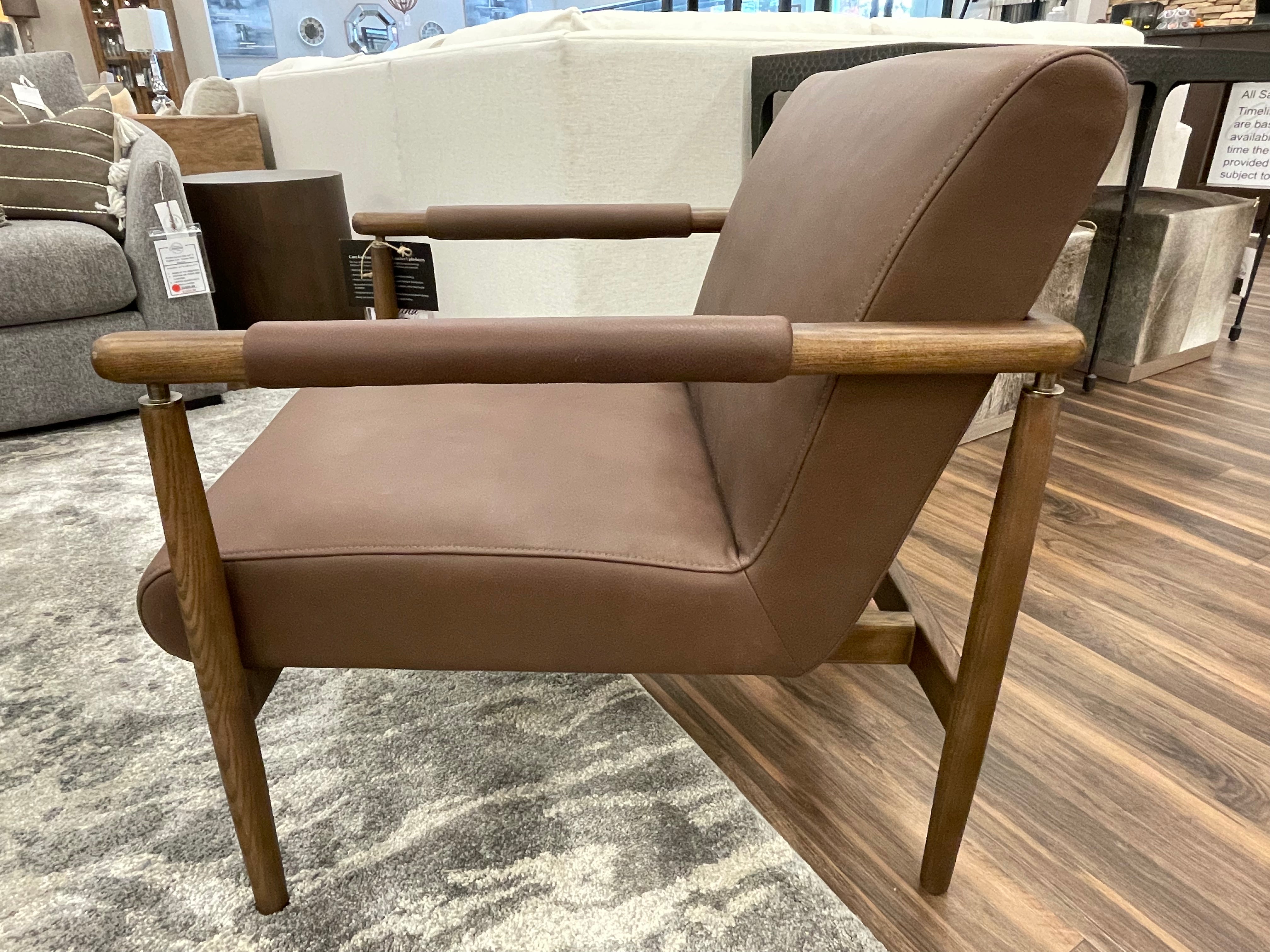 Micha 30" Top Grain Leather Occasional Chair - Brickhouse Brown + Ash