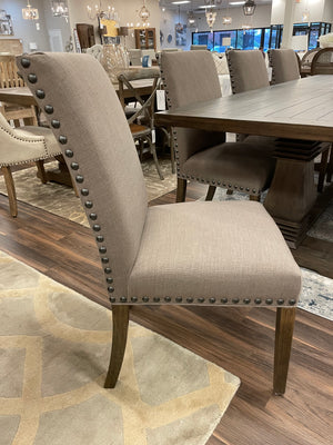 Winchester Upholstered Dining Chair - Taupe Linen + Dark Teak
