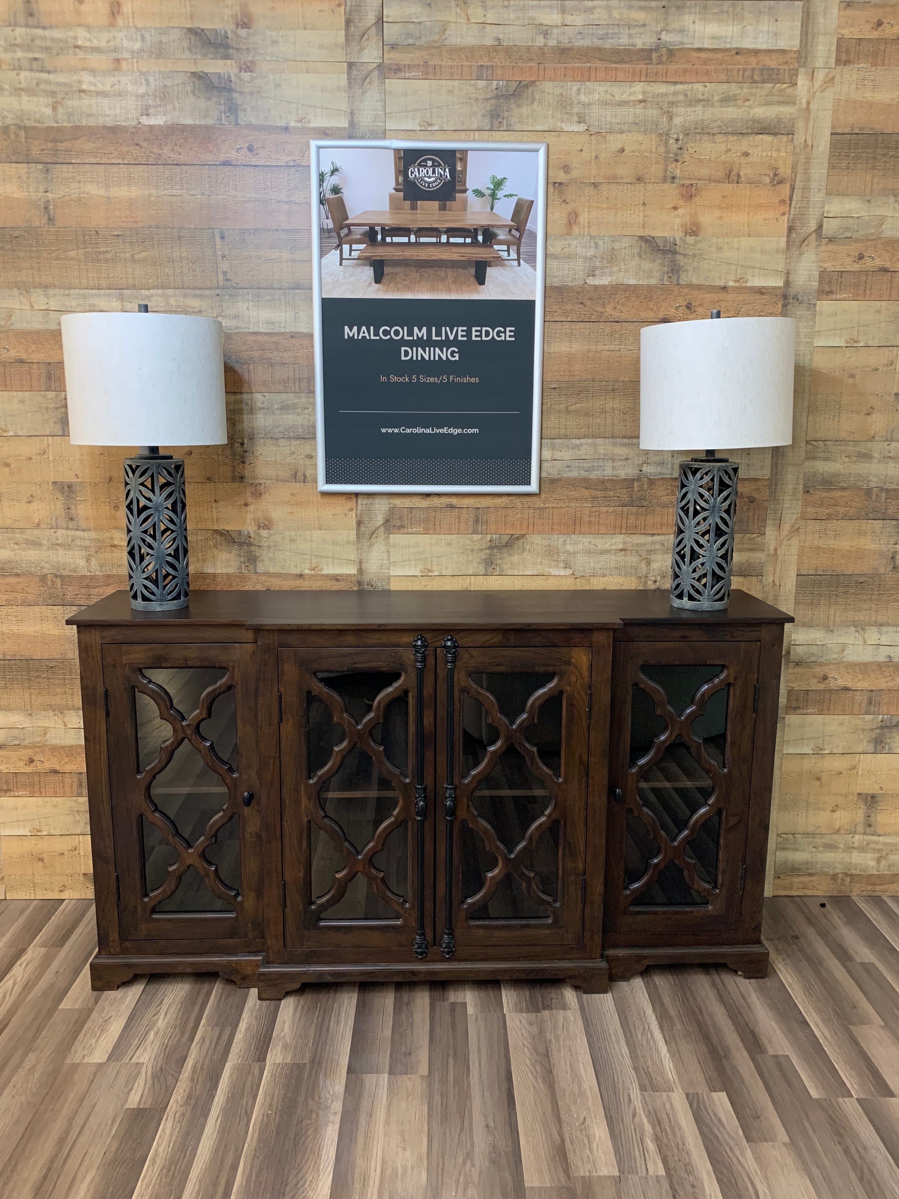 Charlene 72" Acacia 4 Door Breakfront Sideboard - Natural + Black