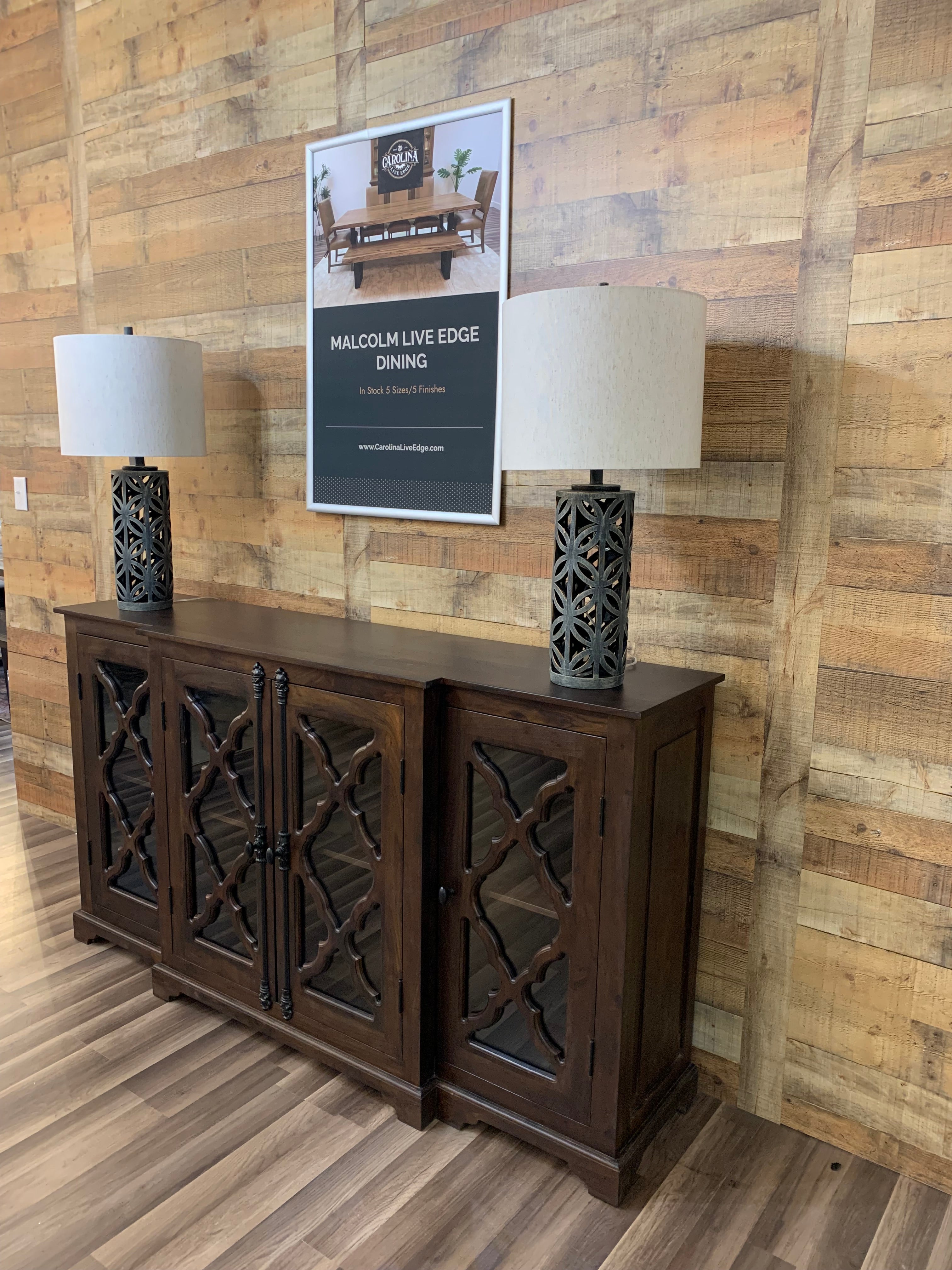 Charlene 72" Acacia 4 Door Breakfront Sideboard - Natural + Black