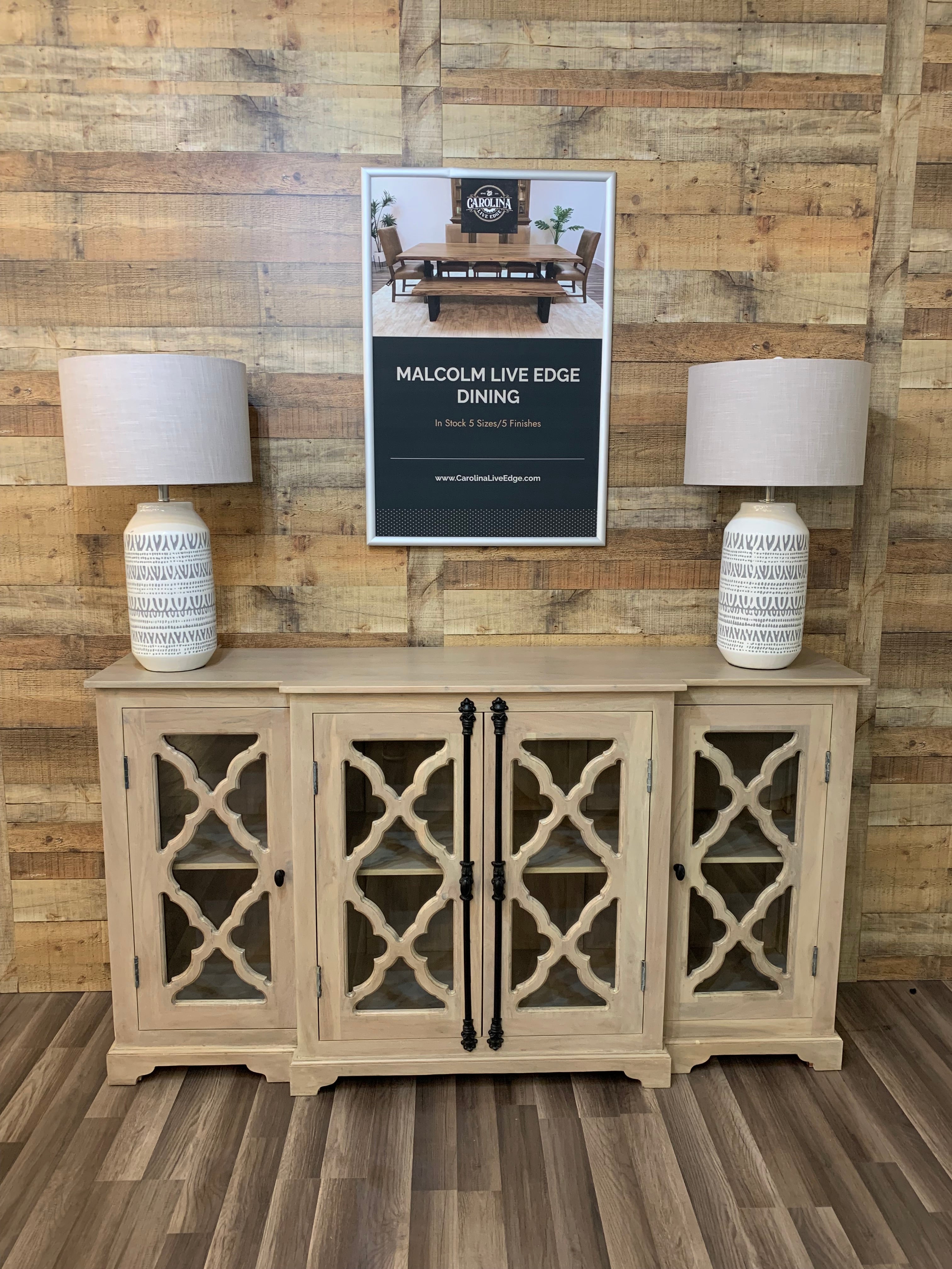 Charlene 72" Acacia 4 Door Breakfront Sideboard - New White Wash