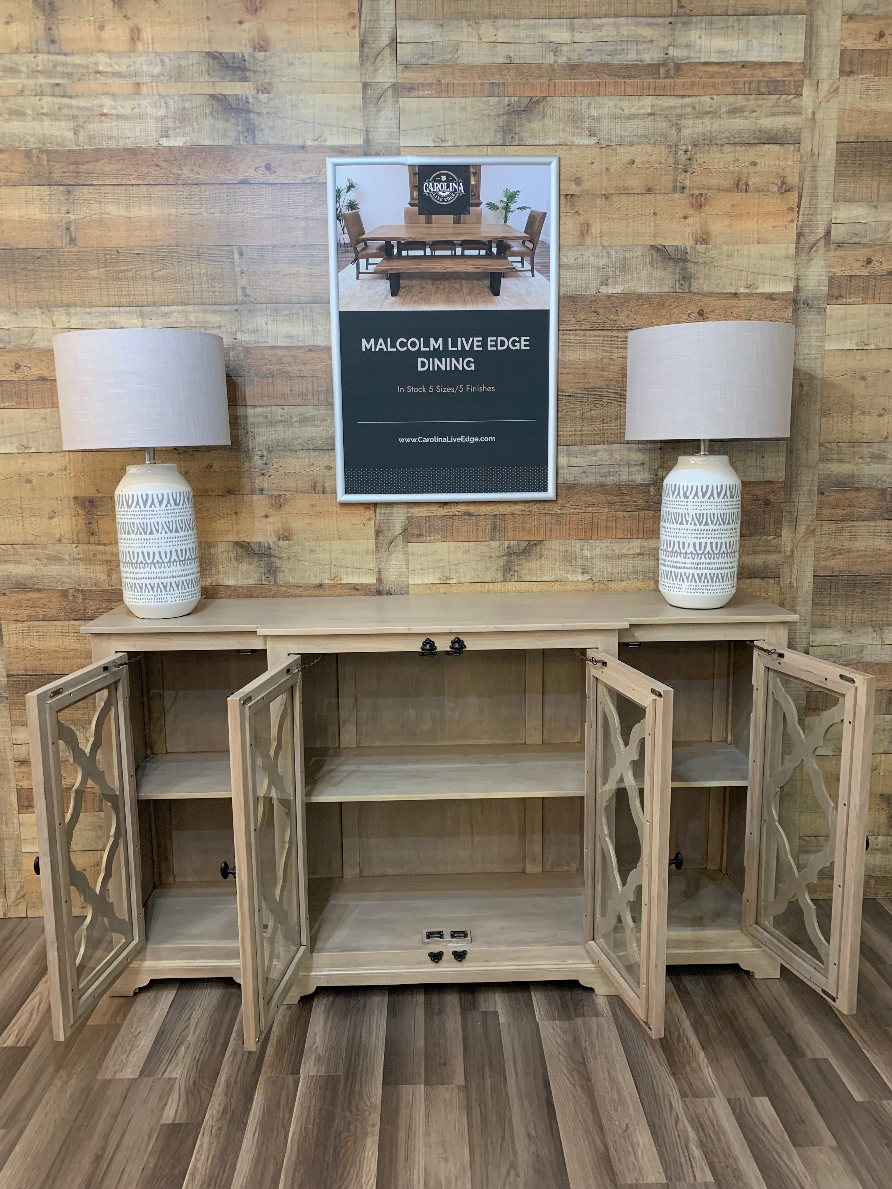 Charlene 72" Acacia 4 Door Breakfront Sideboard - New White Wash