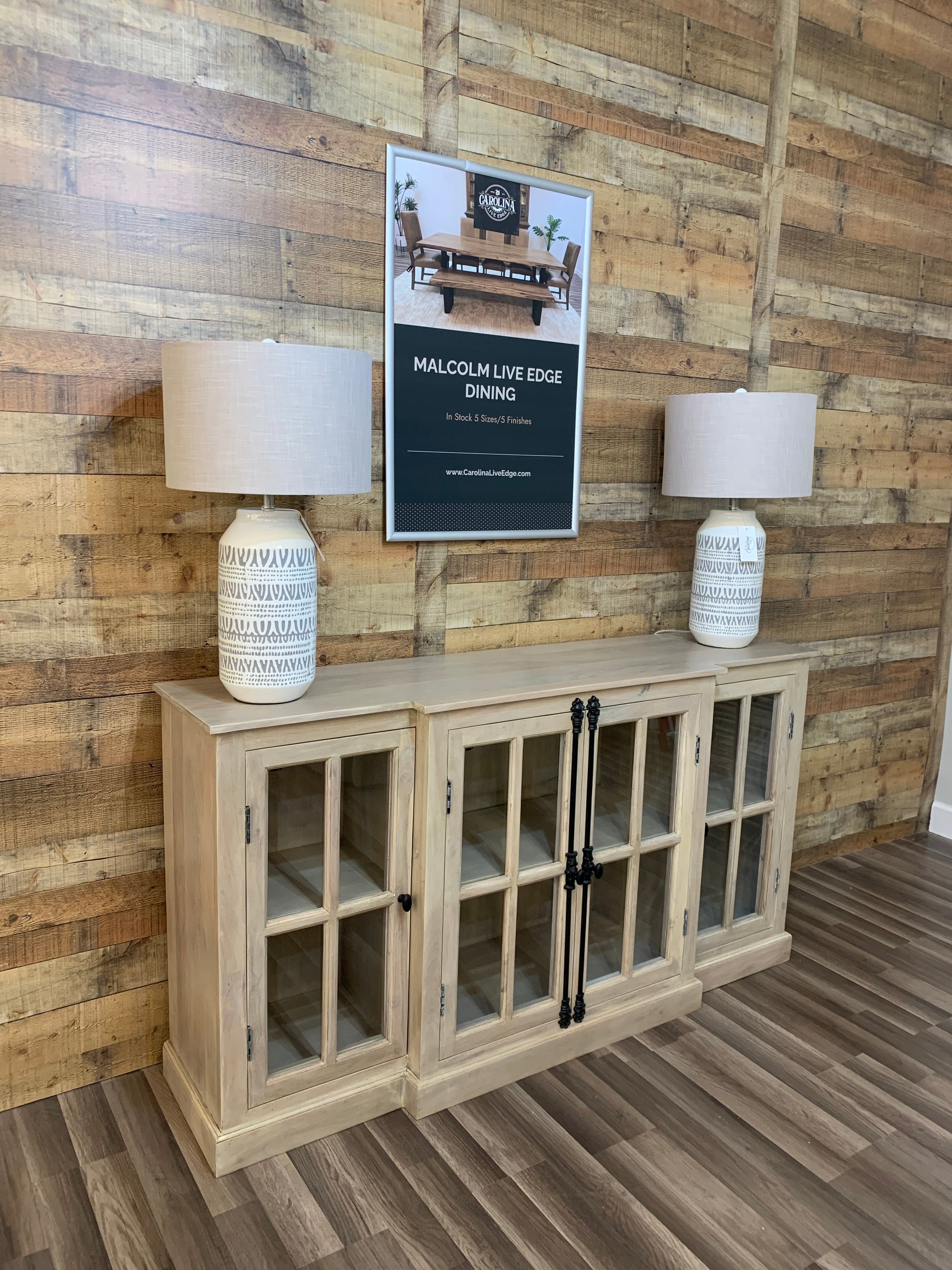 Billings 72" Acacia Breakfront 4 Door Sideboard - New White Wash