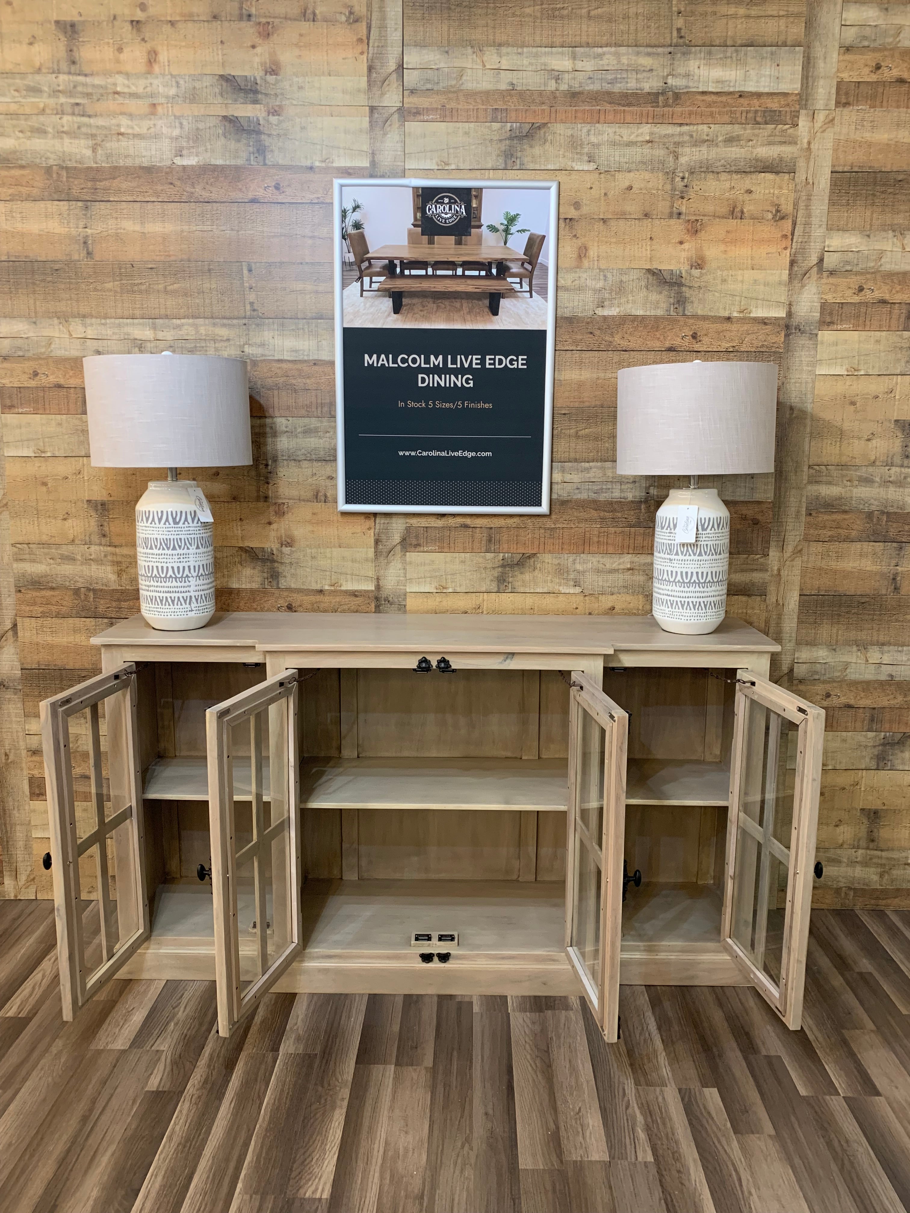 Billings 72" Acacia Breakfront 4 Door Sideboard - New White Wash