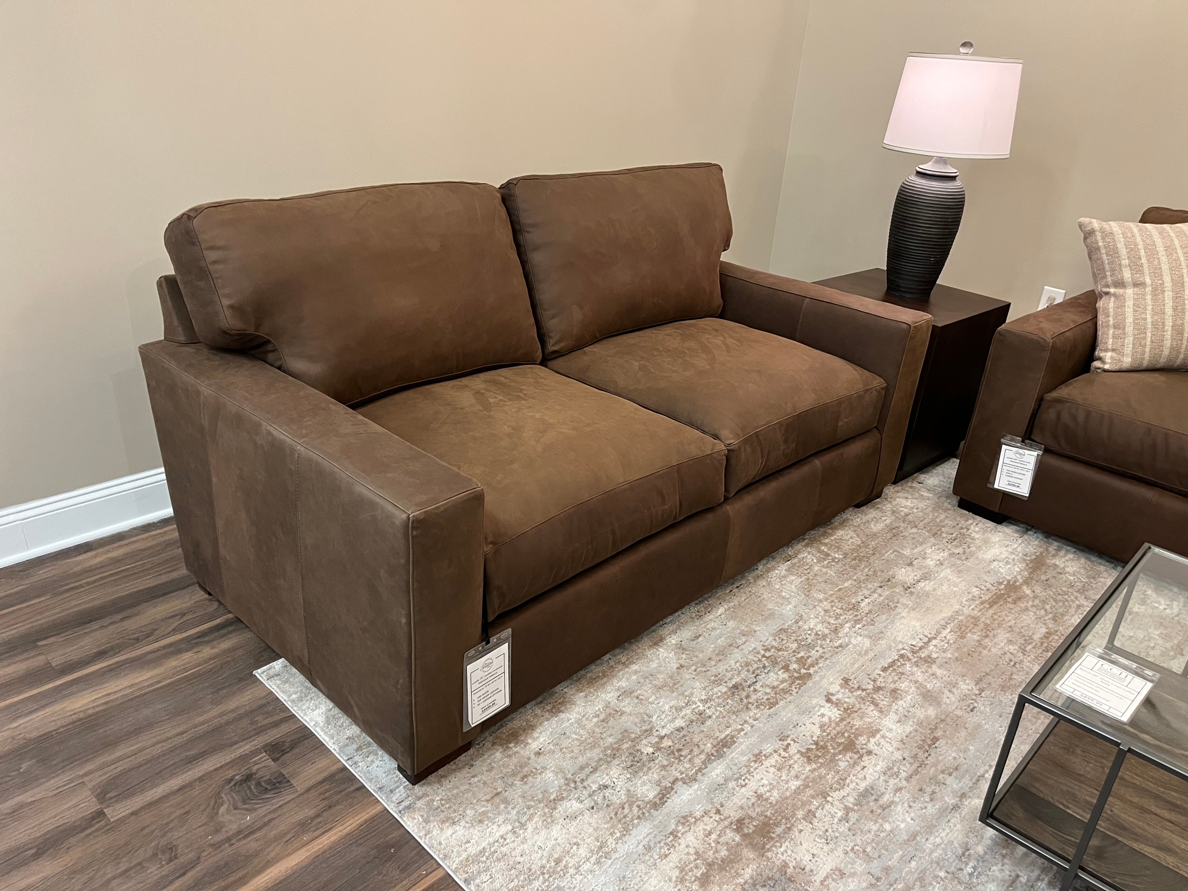 Laredo 73" Wide Track Arm 3 Cushion Top Grain Leather Loveseat- Dixieland Tobacco