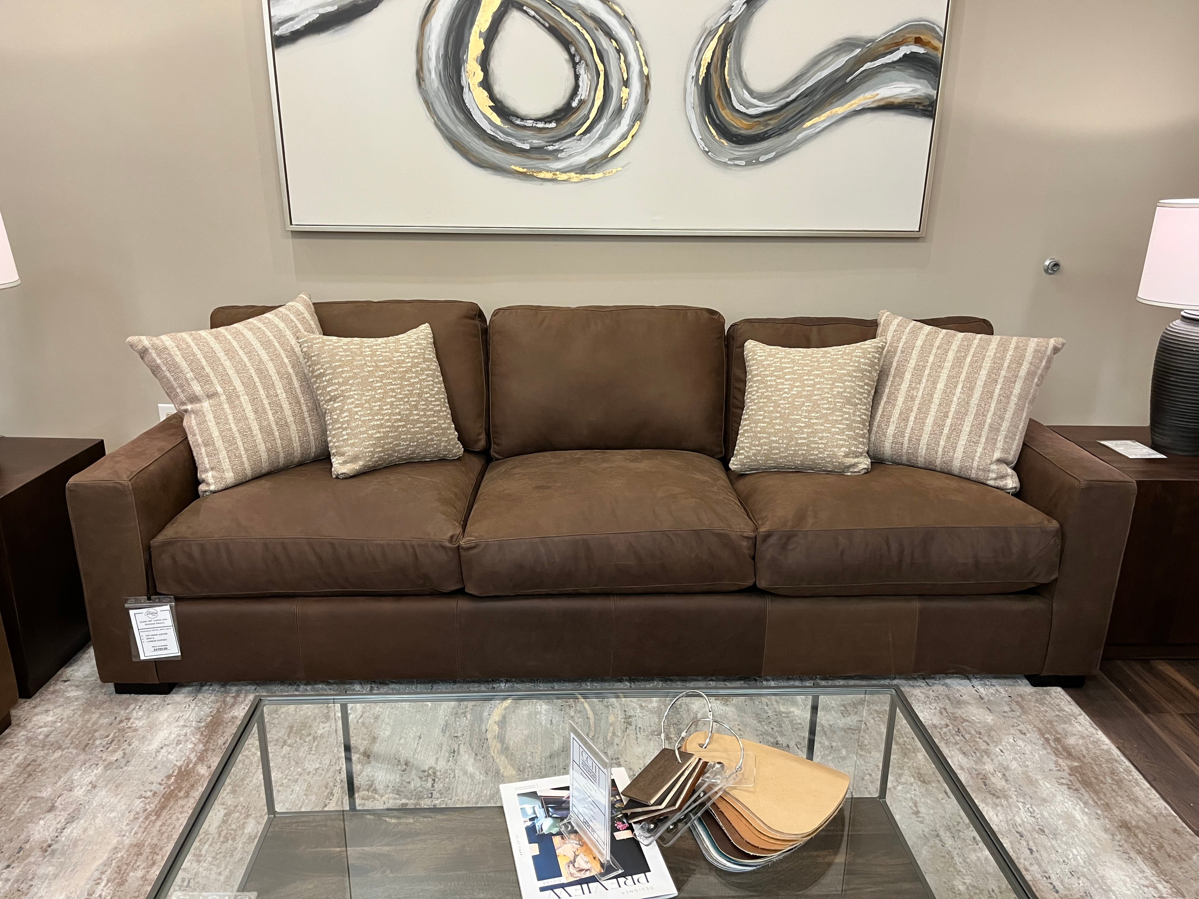 Laredo 104" Wide Track Arm 3 Cushion Top Grain Leather Sofa - Dixieland Tobacco