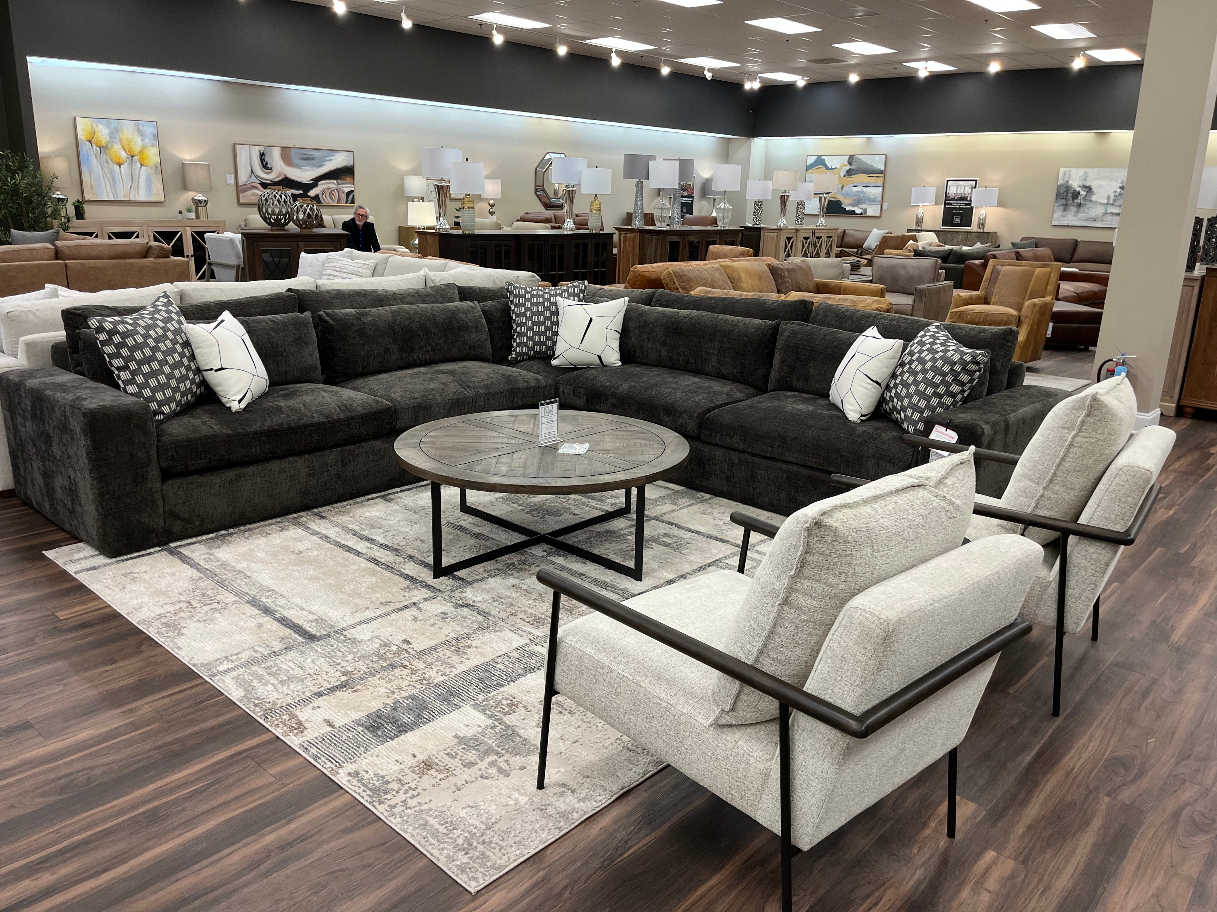 Everette Luxe Express Ship 141" x 137" 5 Cushion Trillium Sectional + Kidney Pillow - Performance Dark Truffle