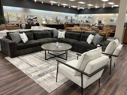 Everette Luxe Express Ship 141" x 137" 5 Cushion Trillium Sectional + Kidney Pillow - Performance Dark Truffle