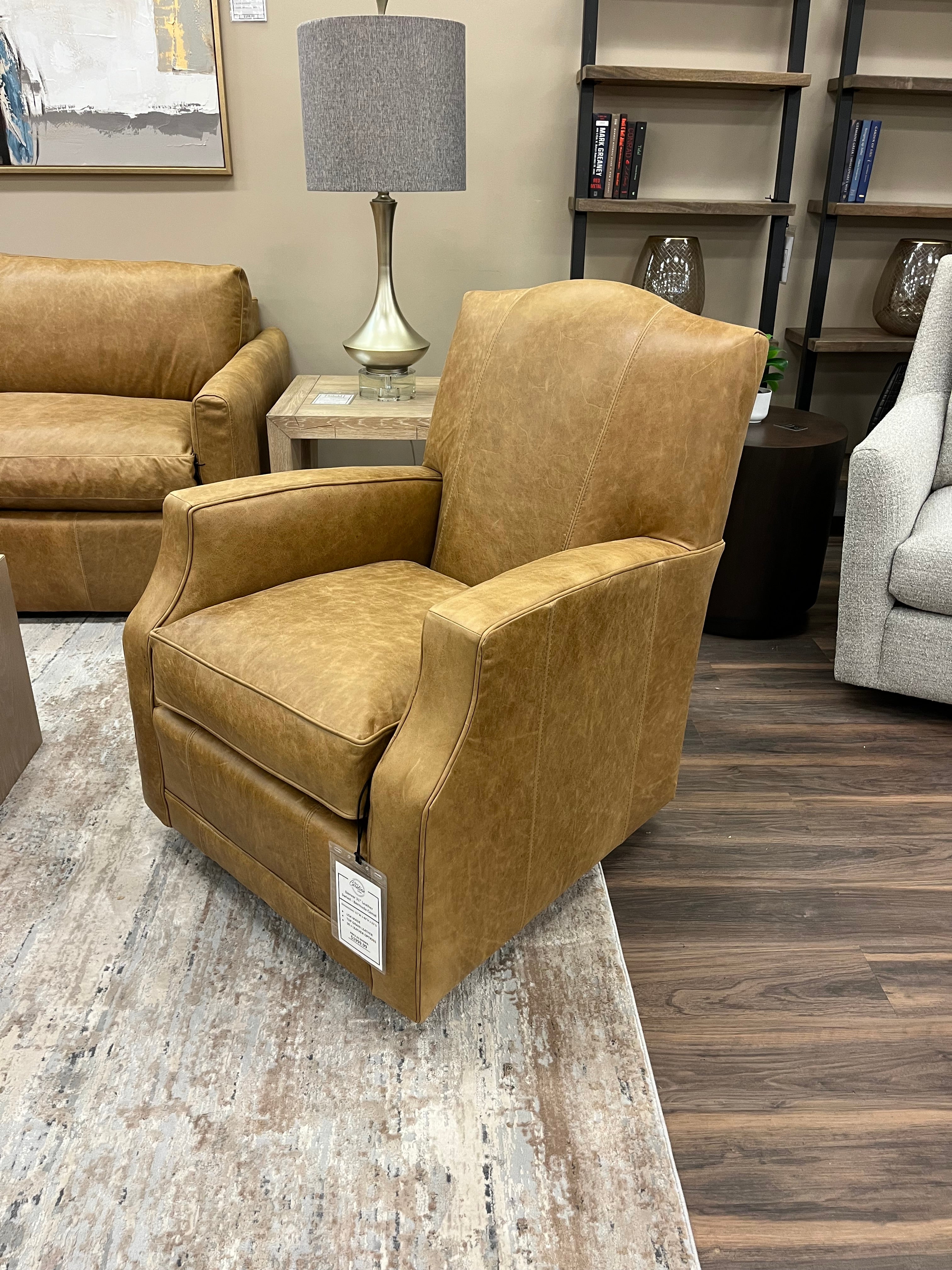 Denver 31" Slope Arm Top Grain Leather Swivel Glider - Bermuda Camel