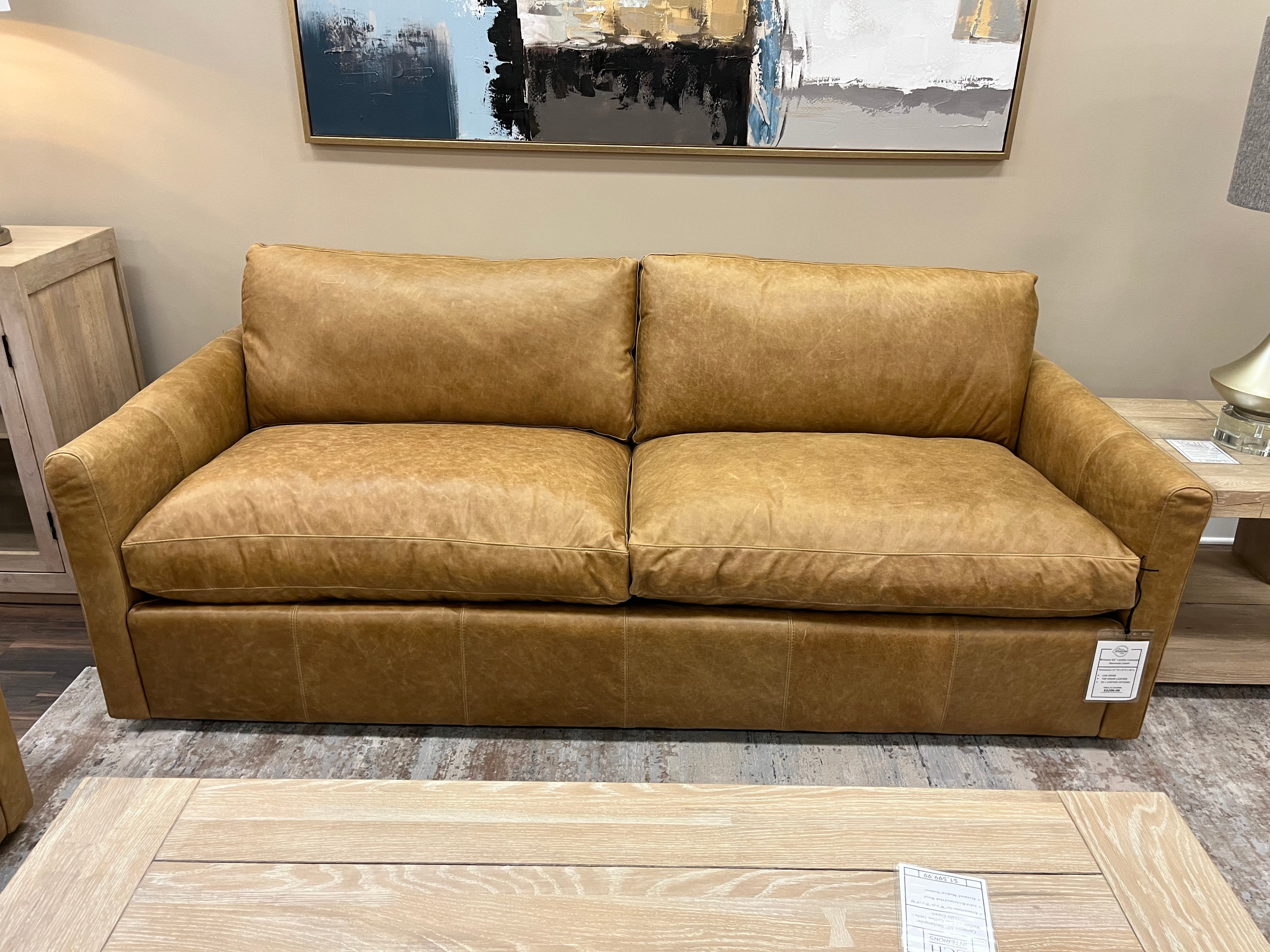 Bronson 89" Small Track Arm 2 Cushion Top Grain Leather Sofa - Bermuda Camel