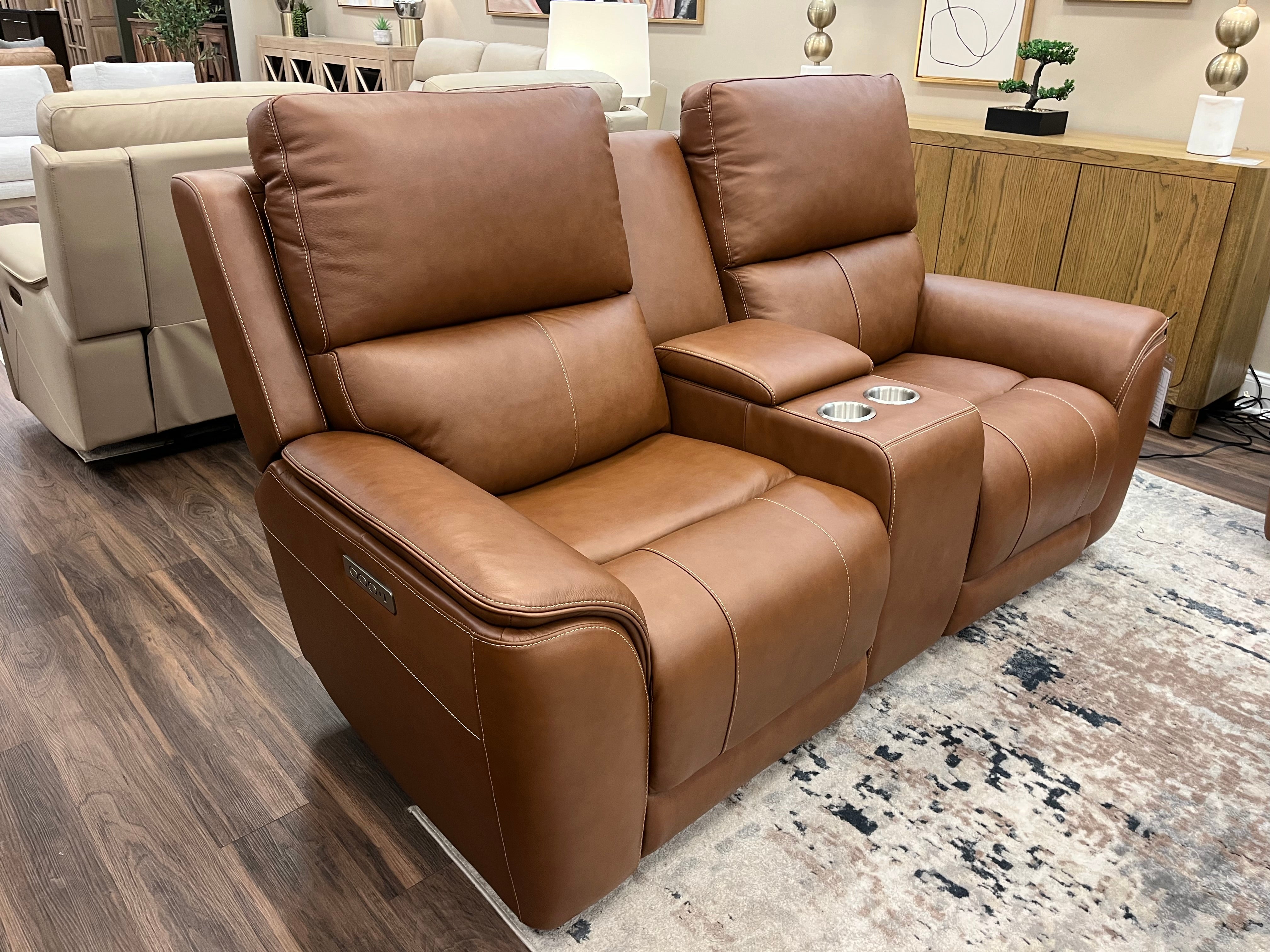 Horace 77" Top Grain Leather Power Motion Reclining Loveseat - Terrace Brown