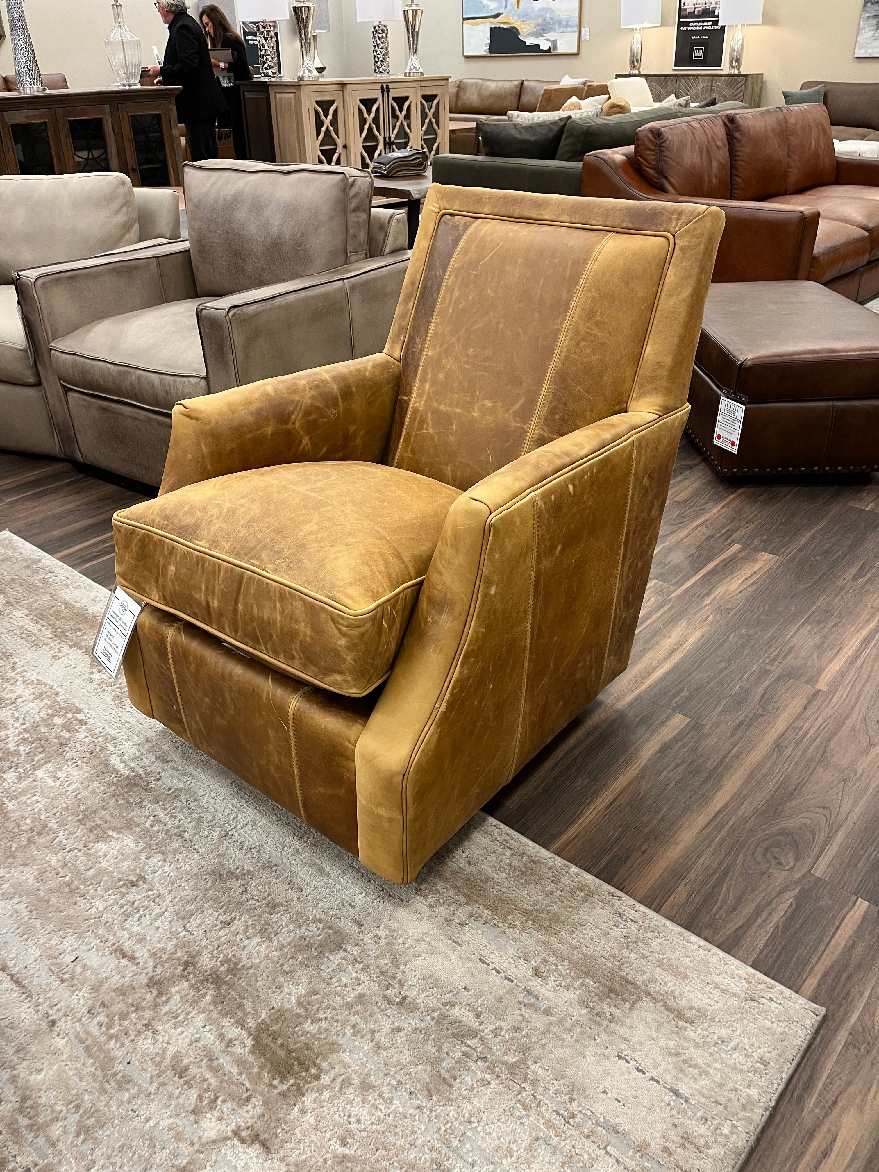 Davenport 35" Slope Arm Top Grain Leather Swivel Glider - Preserve Sunflower