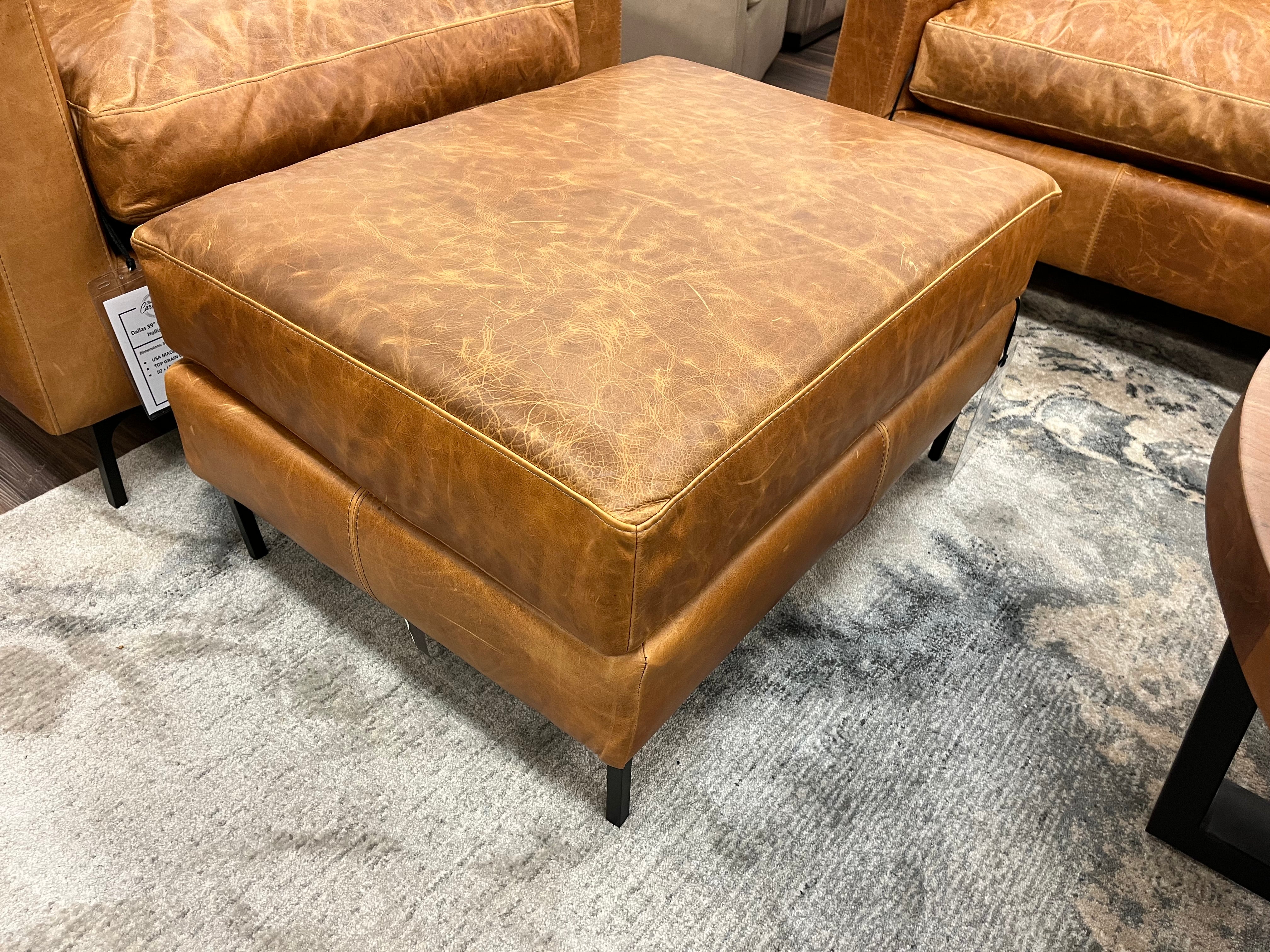Dallas 33" Top Grain Leather Ottoman - Hollis Tobacco + Antique