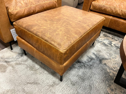 Dallas 33" Top Grain Leather Ottoman - Hollis Tobacco + Antique