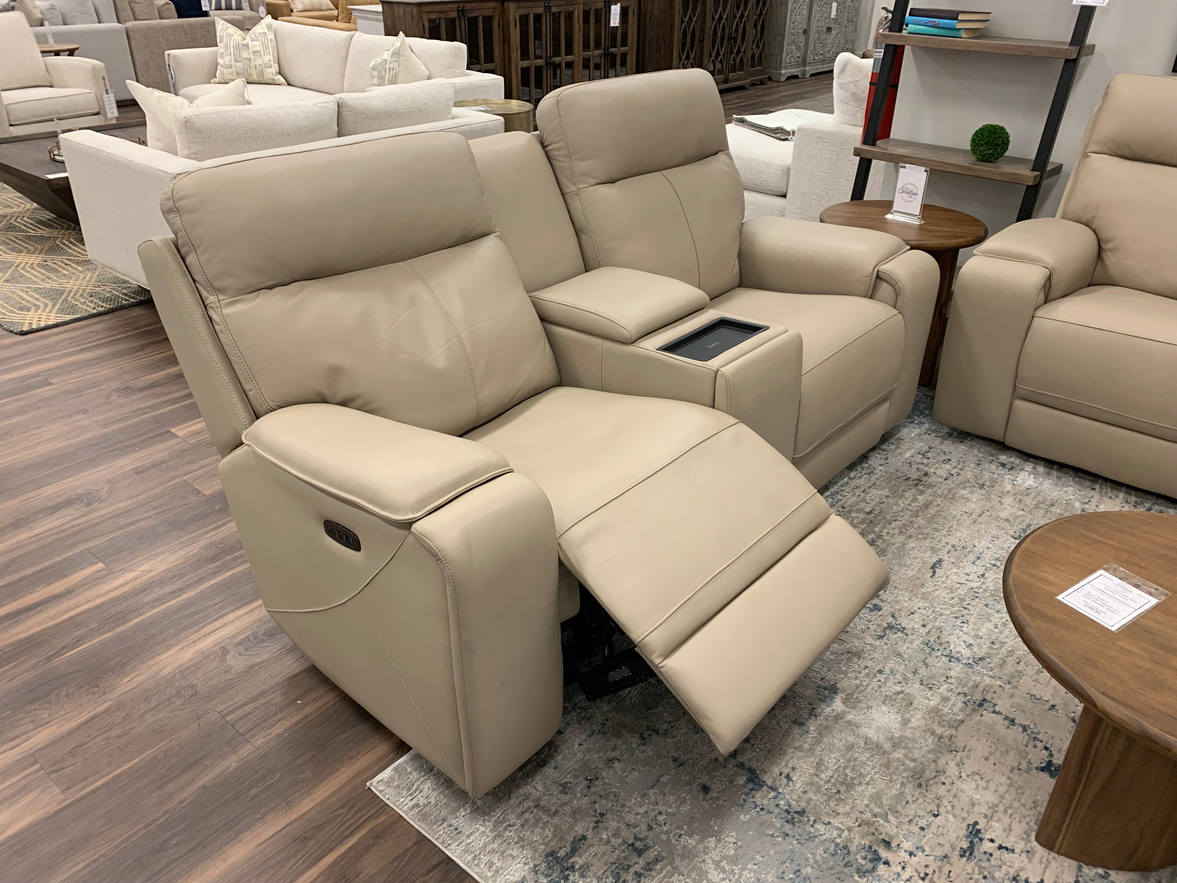 Austin 79" Top Grain Leather Dual Power Motion 2 Cushion Loveseat - Putty