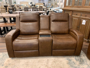 Abilene 75" Top Grain Leather Dual Power Motion 2 Cushion Loveseat - Saddle