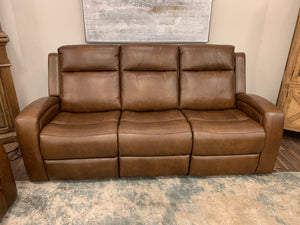 Abilene 84" Top Grain Leather Dual Power Motion 3 Cushion Sofa - Saddle