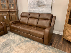 Abilene 84" Top Grain Leather Dual Power Motion 3 Cushion Sofa - Saddle