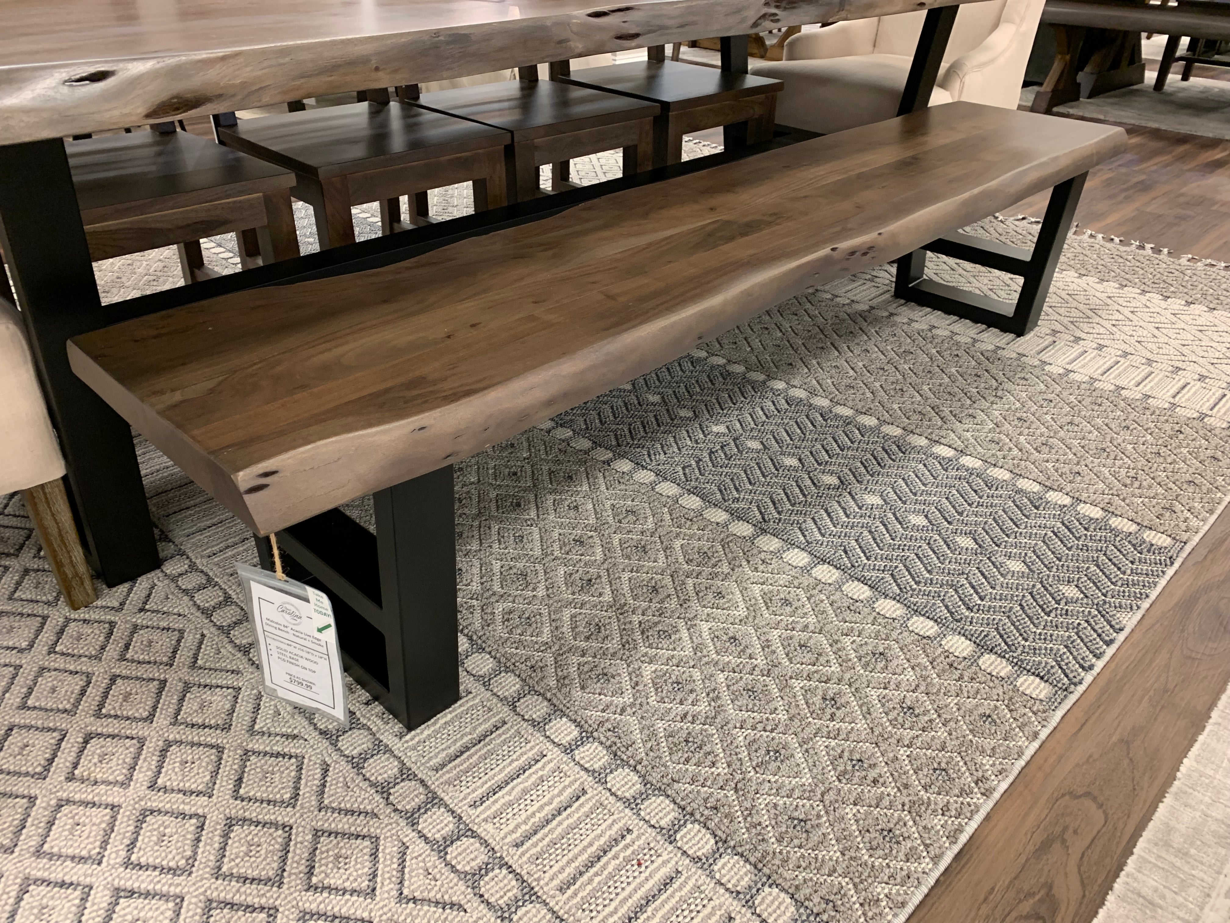 Malcolm 60" Acacia Live Edge Dining Bench - Natural + Smoke