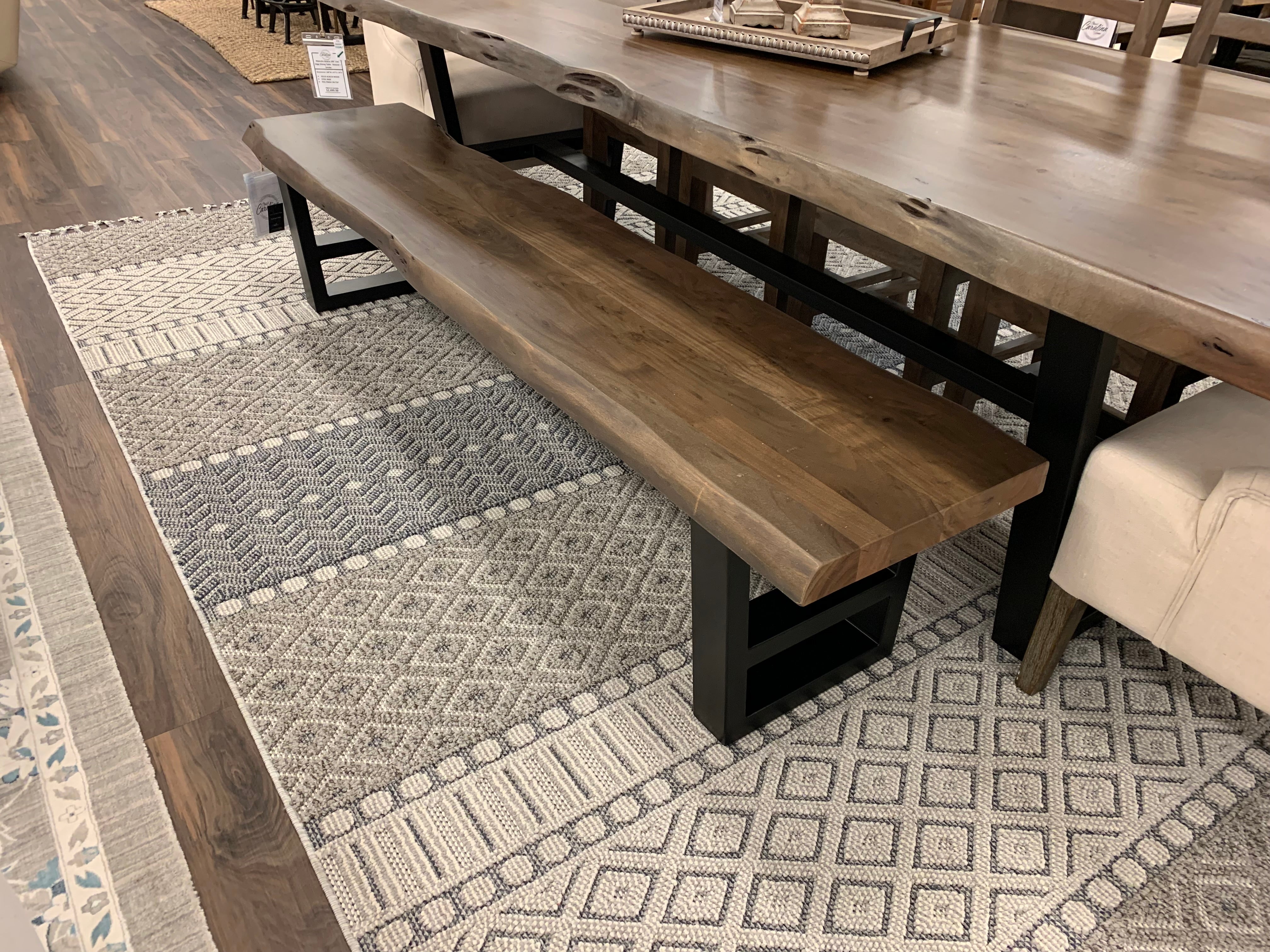 Malcolm 60" Acacia Live Edge Dining Bench - Natural + Smoke