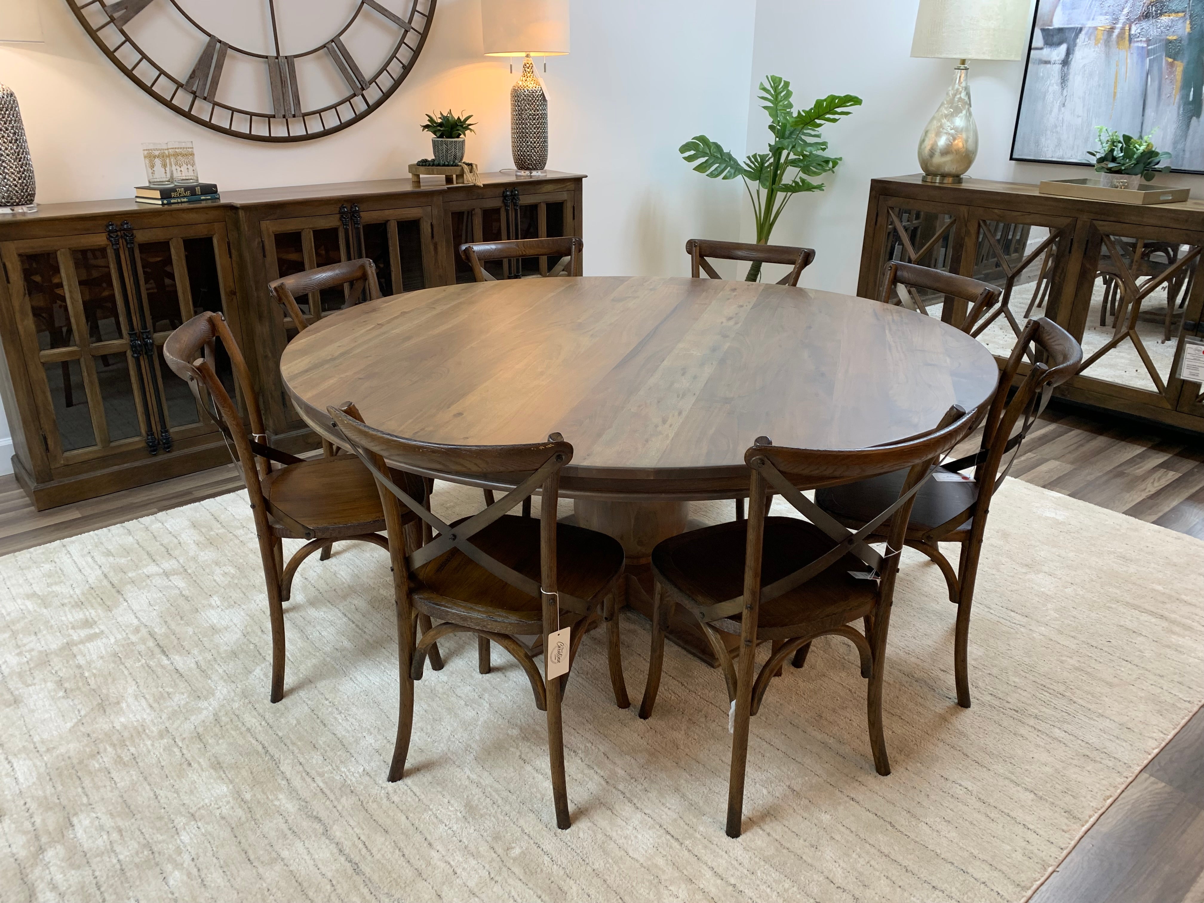 Marcia 72" Acacia Round Dining Table - Natural + Gray