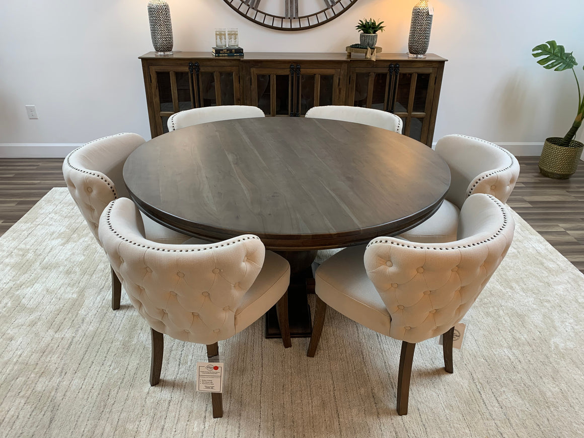 Marcia 60" Acacia Round Dining Table - Natural + Smoke