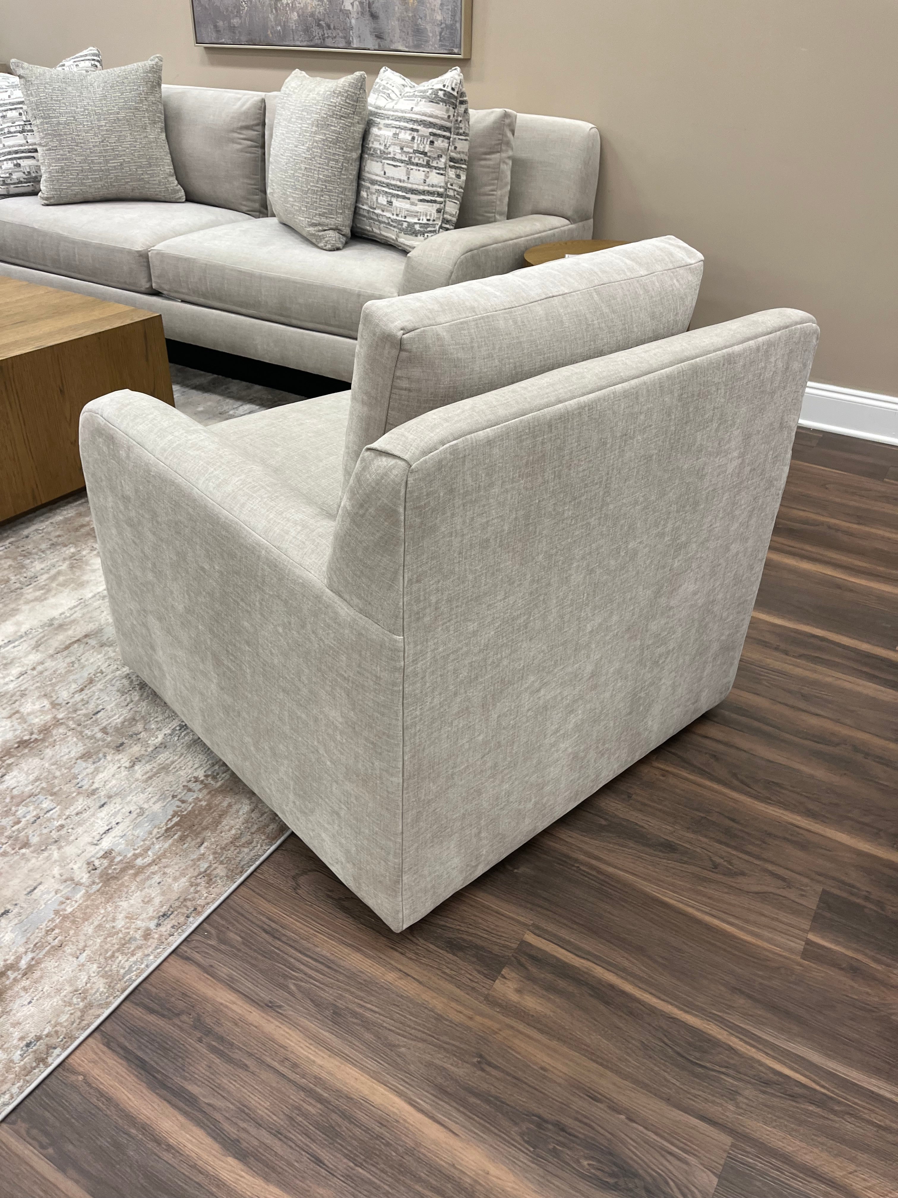 Sarah Express Ship 35" Trillium Cushion Swivel Chair - Timeless Taupe