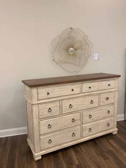 Savannah 65" Mahogany 9 Drawer Dresser - Vintage Cream + Driftwood