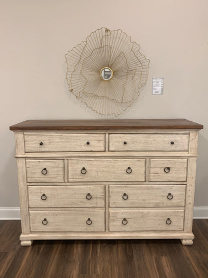 Savannah 65" Mahogany 9 Drawer Dresser - Vintage Cream + Driftwood