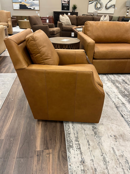 Topeka 29" Slope Arm Top Grain Leather Swivel Club Chair -  Mustang