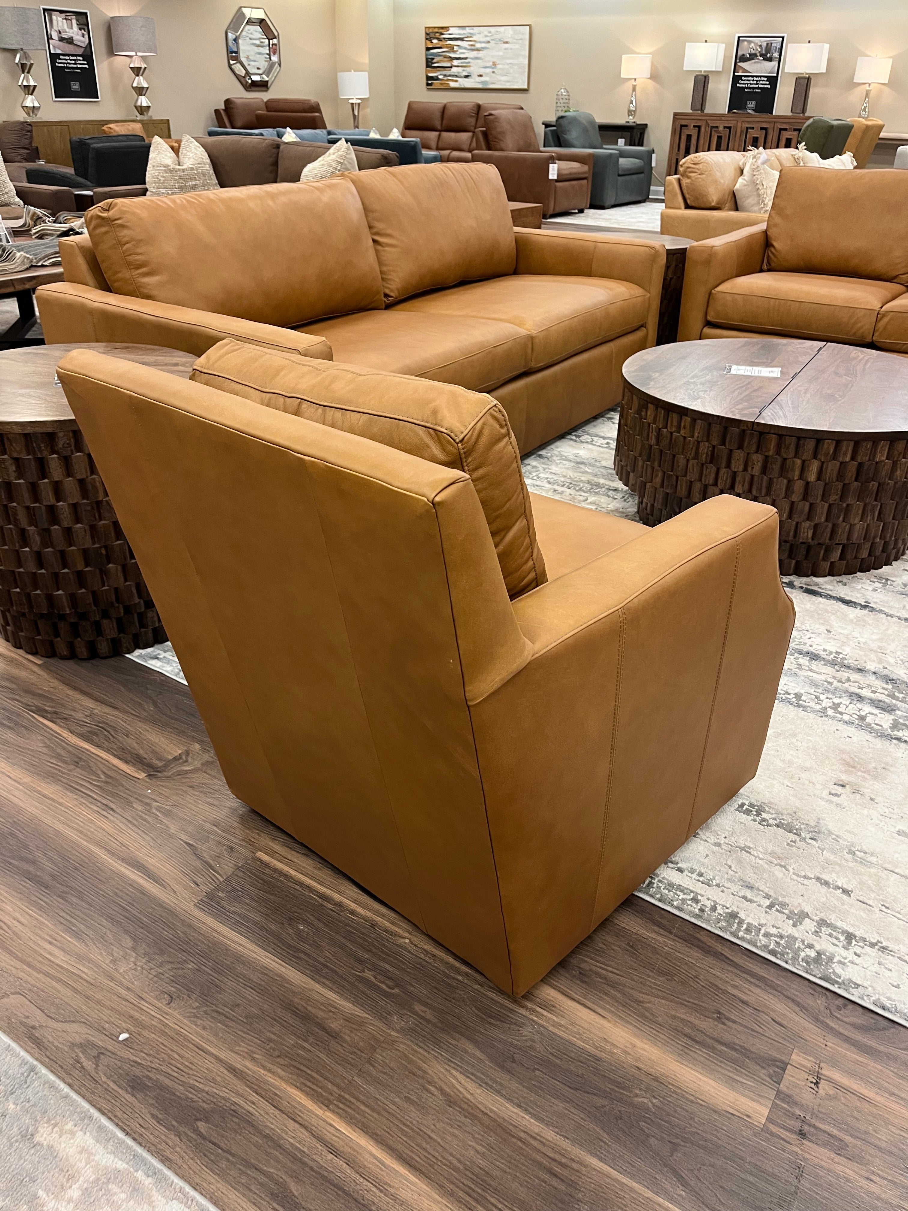Topeka 29" Slope Arm Top Grain Leather Swivel Club Chair -  Mustang