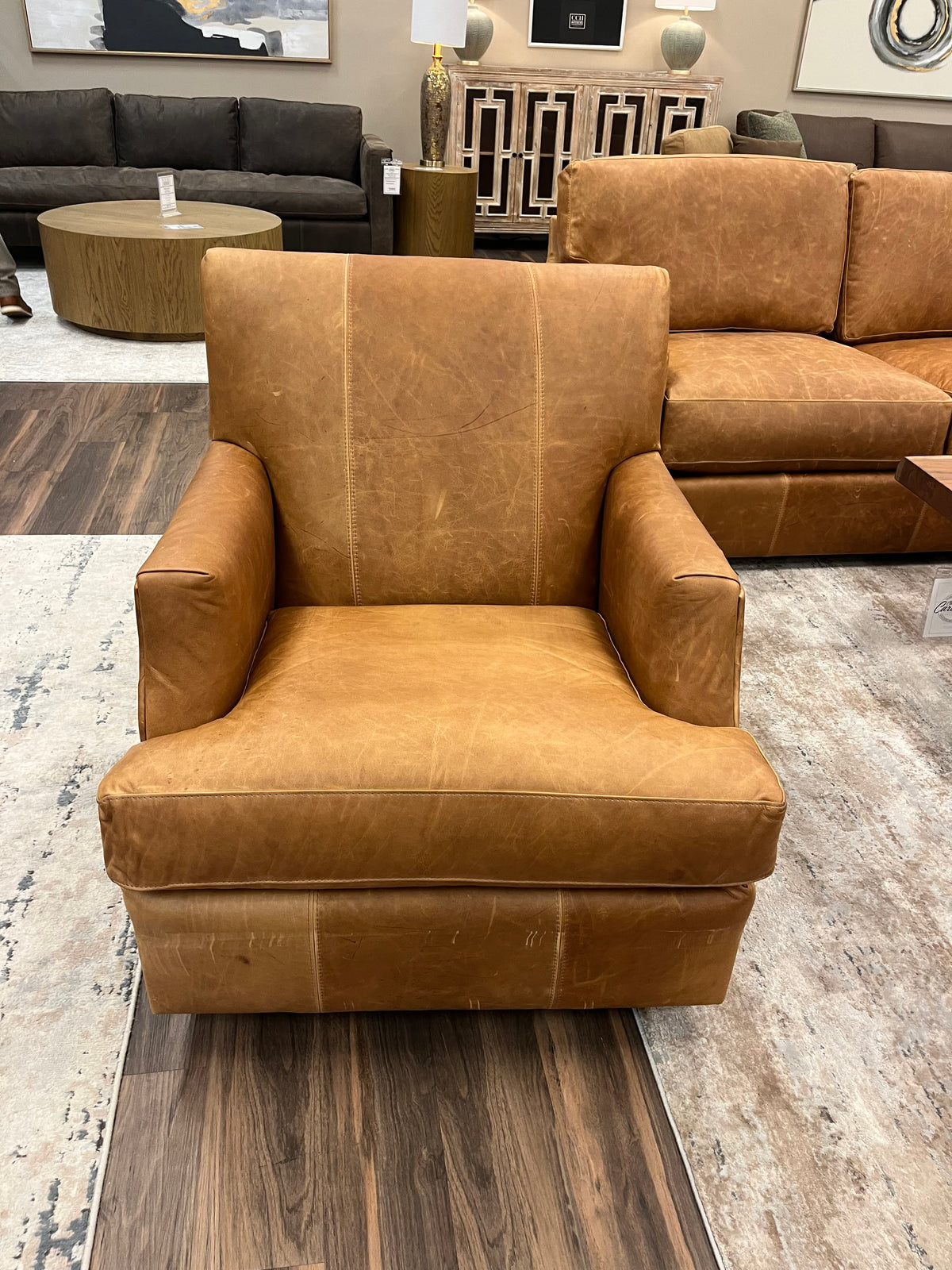 Cassidy 31" Wide Track Arm Top Grain Leather Swivel Glider - Hollis Tobacco