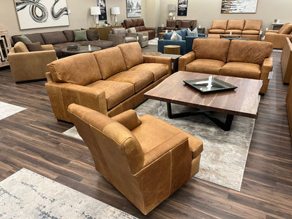 Laredo 104" Wide Track Arm 3 Cushion Top Grain Leather Sofa - Hollis Tobacco