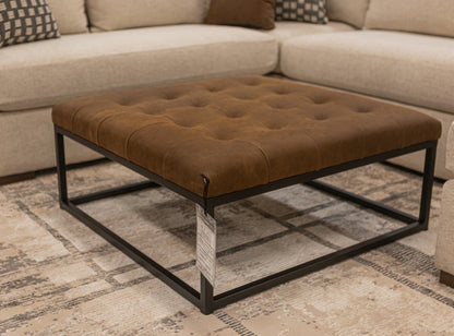 Bradley 36" Square Black Metal Frame Tufted Ottoman Coffee Table -   Cafe Nubuck
