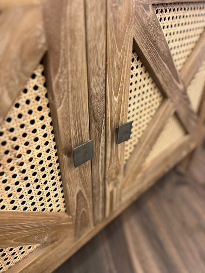 Sylvan 60" Teak & Rattan Wine Cabinet - Straw Wash