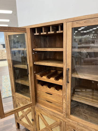 Sylvan 60" Teak & Rattan Wine Cabinet - Straw Wash
